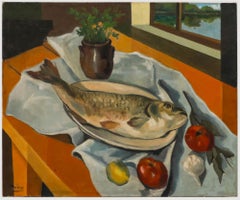 Penon - French School Mid 20th Century Oil, A Fish Supper