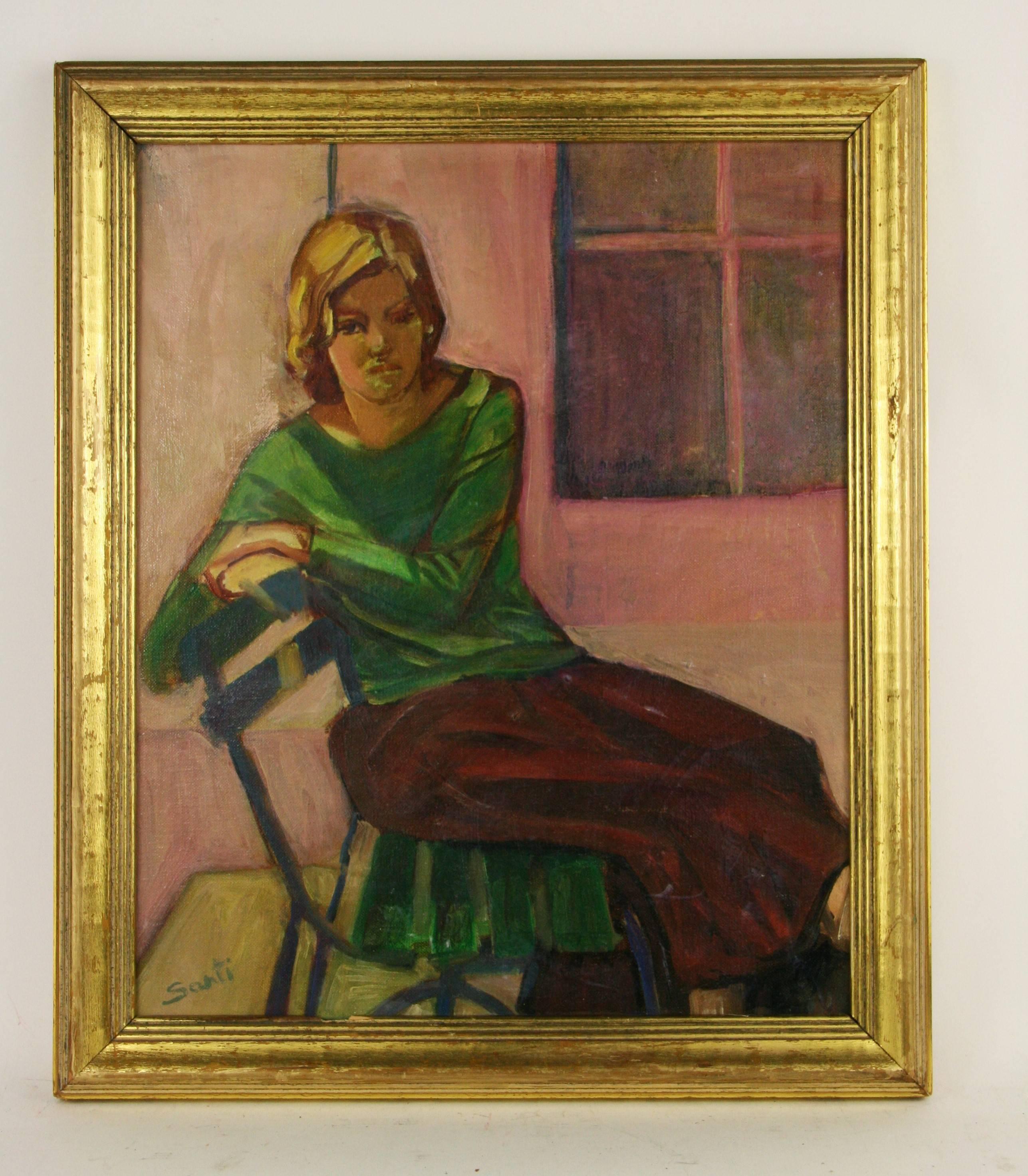 Unknown Figurative Painting - Mid Century  Woman Figurative  by Santi