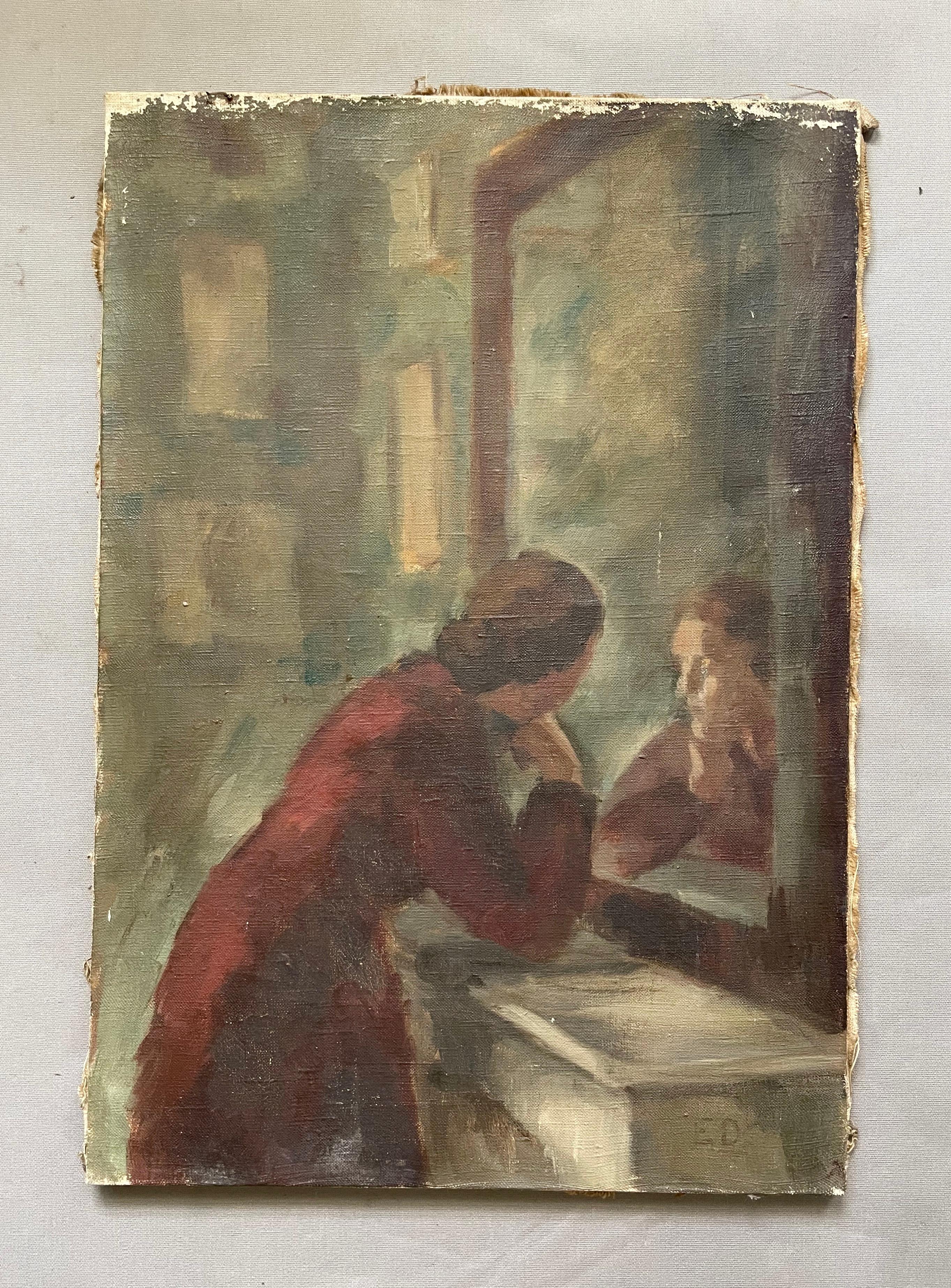 Pensive Woman In Front Of Her Mirror, Oil On Canvas - Painting by Unknown