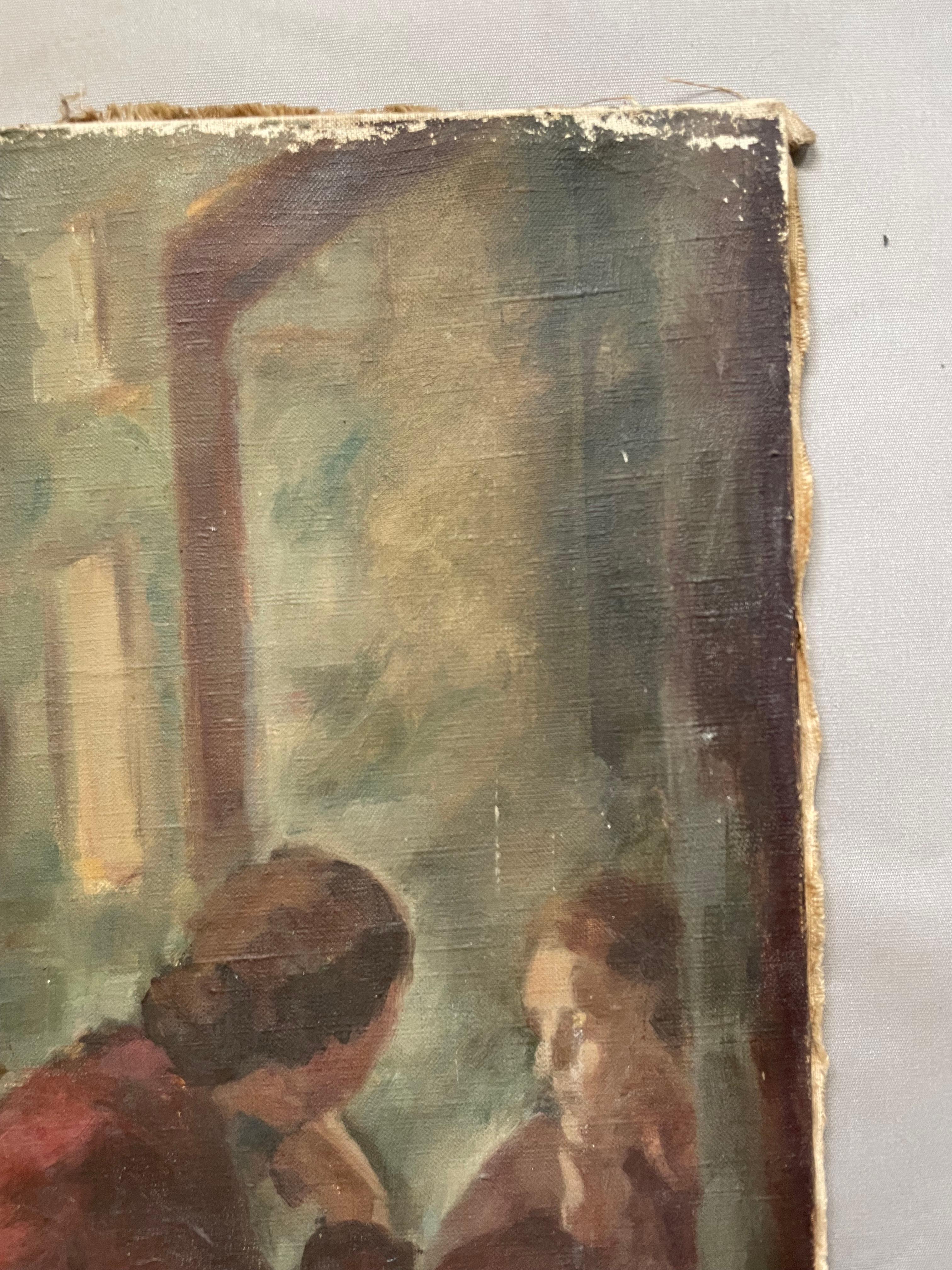 Pensive woman in front of her mirror.  
Oil on canvas.  
ED monogram lower right.  
Small paint losses at the top.  
55 x 38 cm.