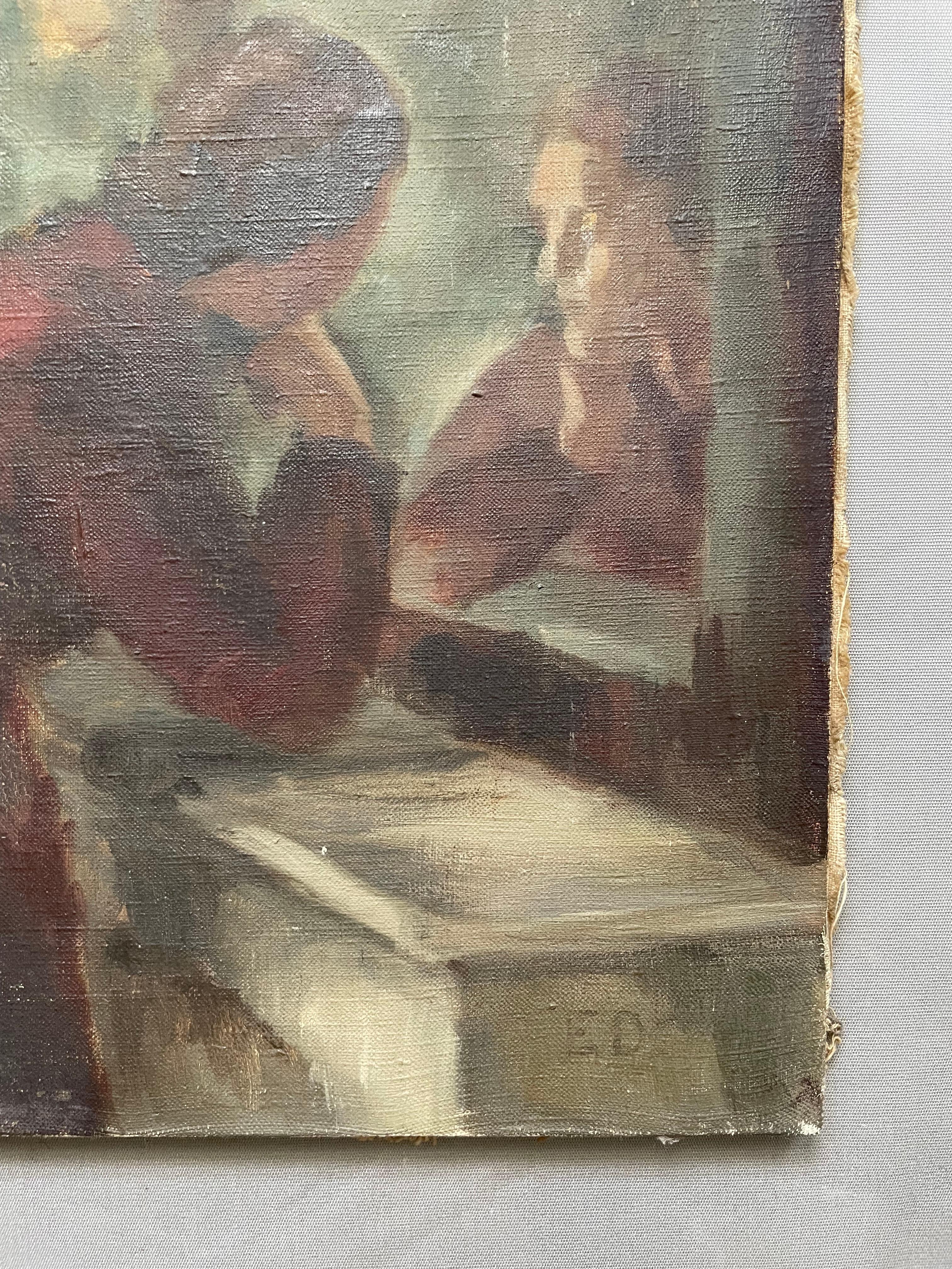 Pensive Woman In Front Of Her Mirror, Oil On Canvas For Sale 1