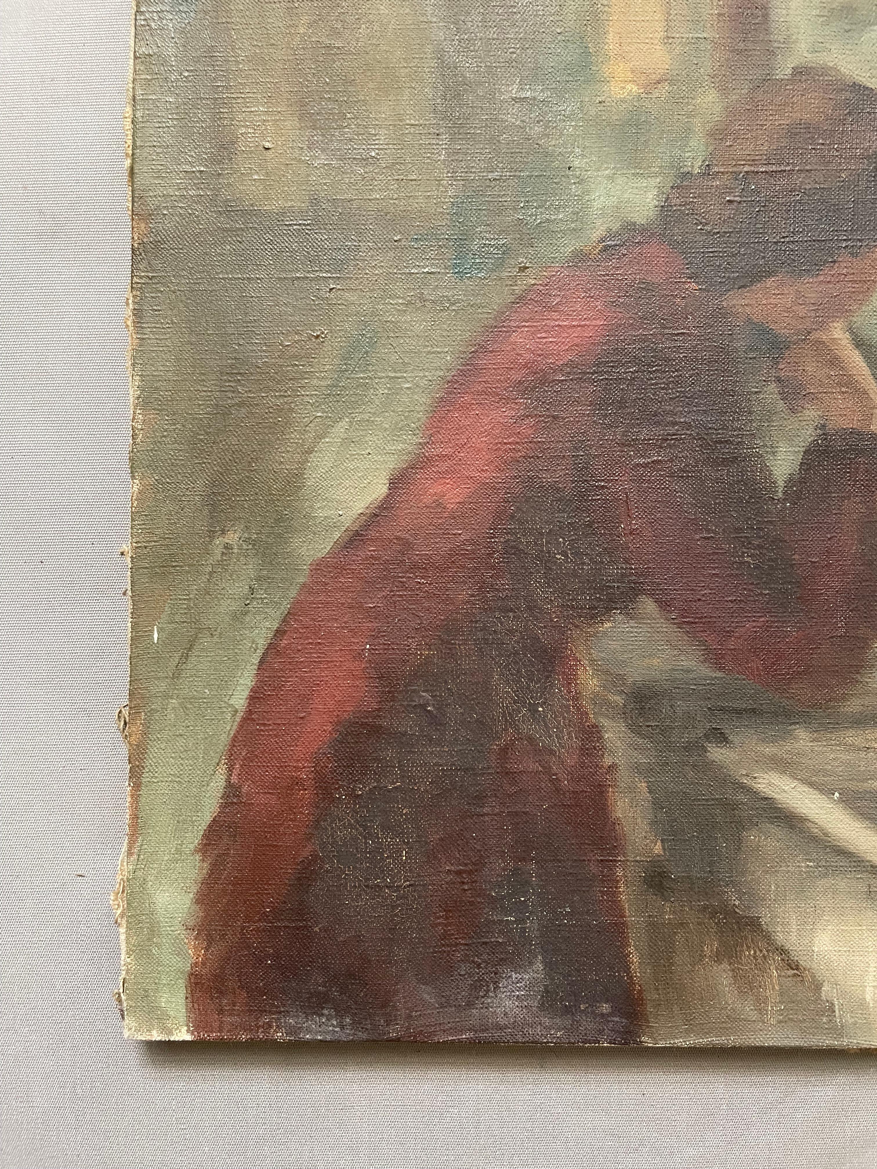 Pensive Woman In Front Of Her Mirror, Oil On Canvas For Sale 2