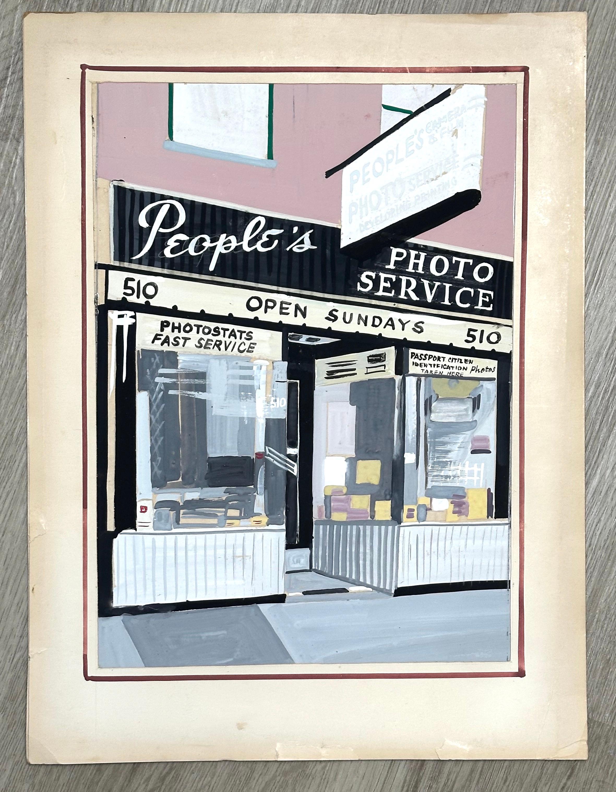 Pintura ilustrativa del escaparate de People's Photo Service - Painting Realista de Unknown