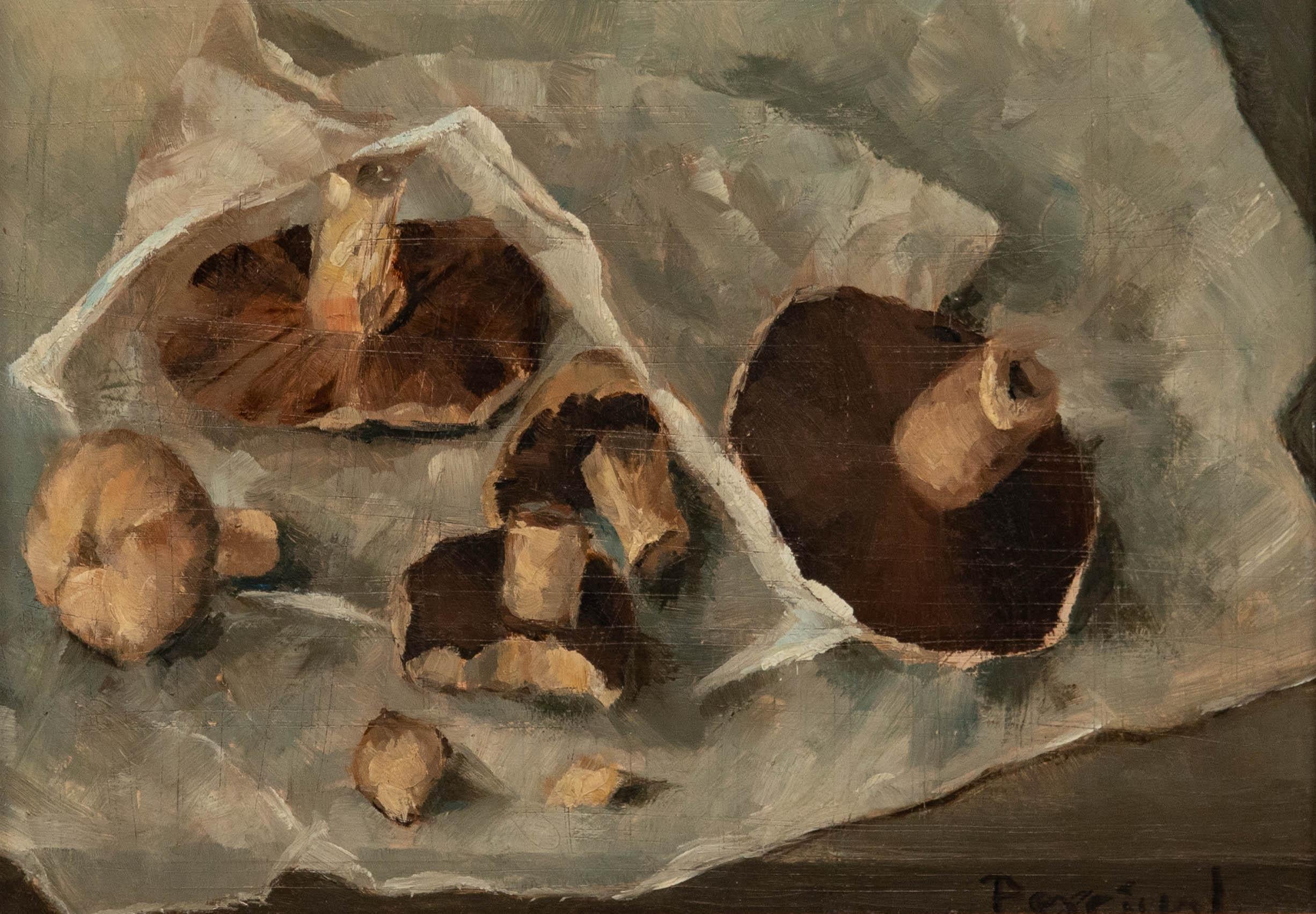 Huile du milieu du 20e siècle, étude de champignons de Percival - Painting de Unknown