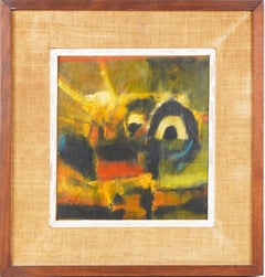 Period Abstract Expressionist 1960 Signed Oil on Paper Framed Painting