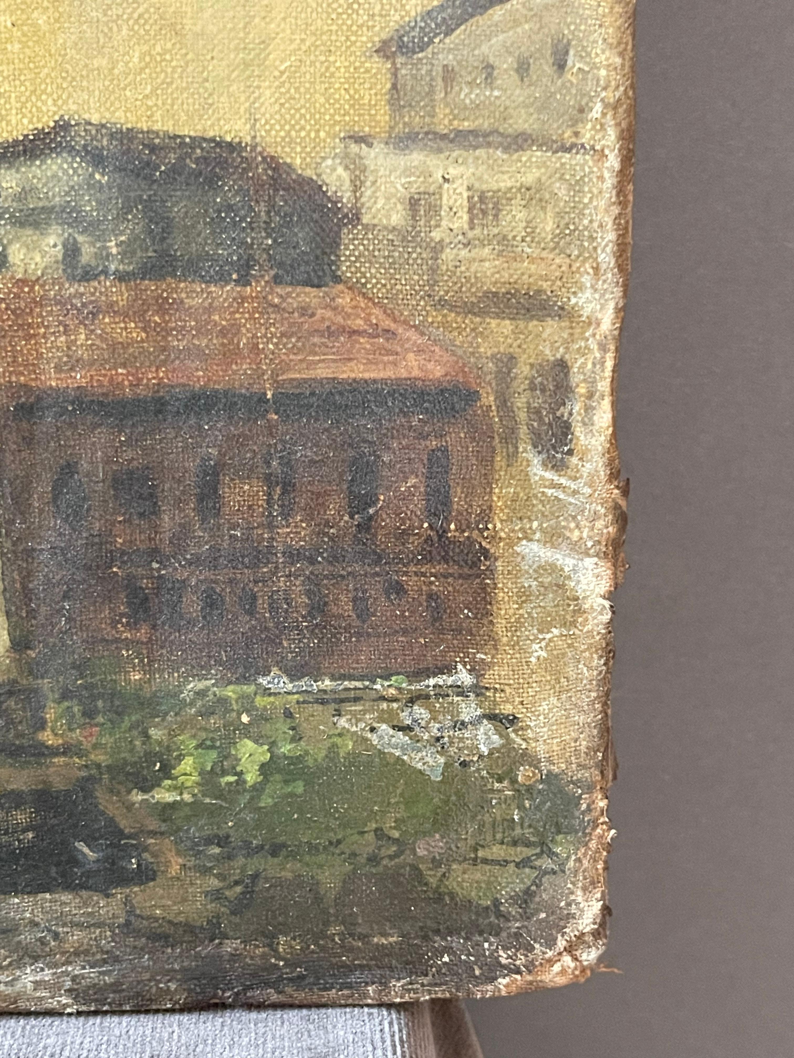 Beautiful oil painting on canvas depicting the Roman Forum, in particular 
the Temple of Jupiter Stator.
An important example of Grand Tour painting, this wonderful  painting evocatively illustrates the unparalleled beauty of the Roman ruins, which