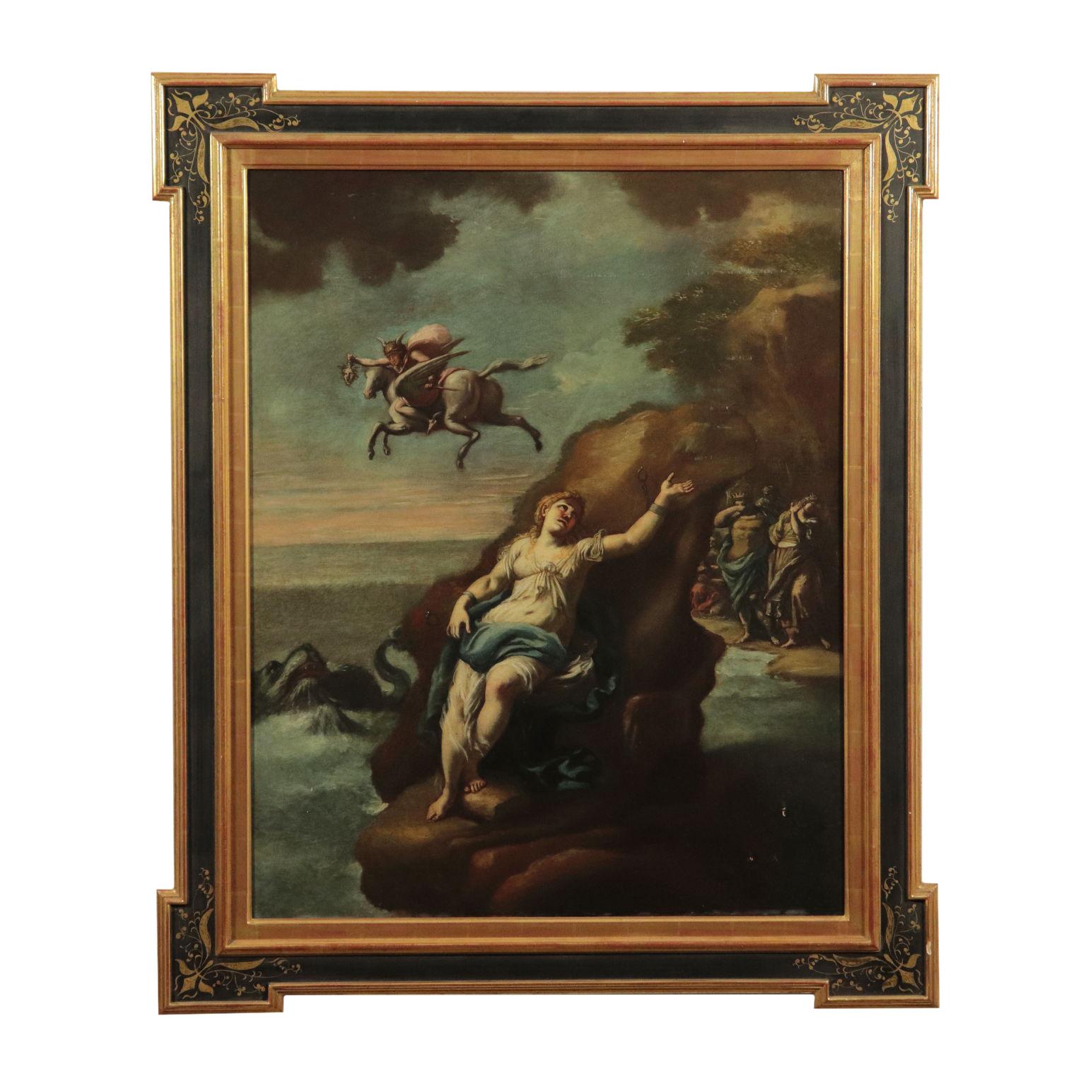Unknown Figurative Painting - Perseus and Andromeda, Oil on Canvas, Italian School 17th Century
