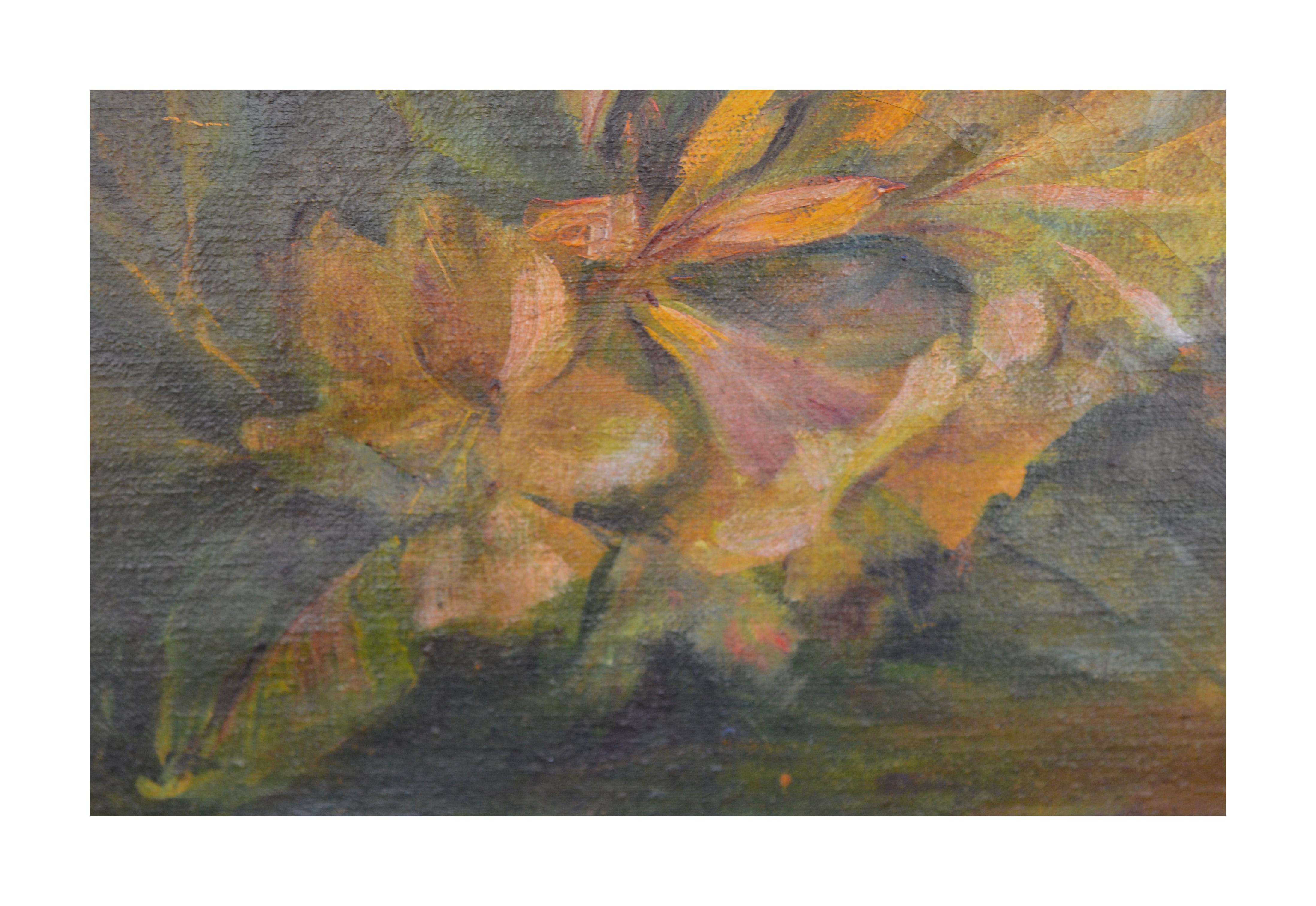 Late 19th Century Peruvian Lilies Still Life - Gray Still-Life Painting by Unknown