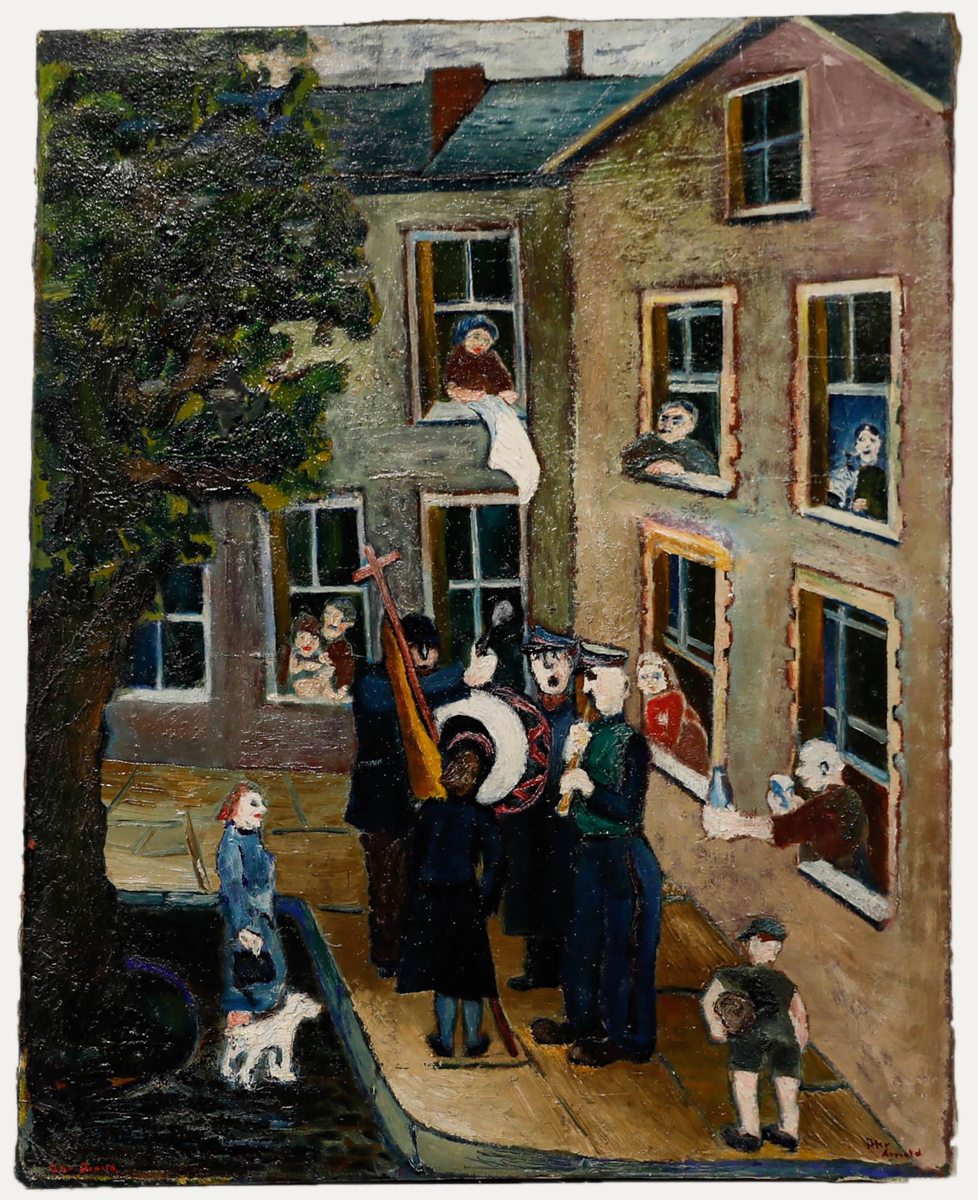 Unknown Figurative Painting – Peter Arnold (1922-2009) - Ölgemälde, Das Kirchenband aus dem 20. Jahrhundert