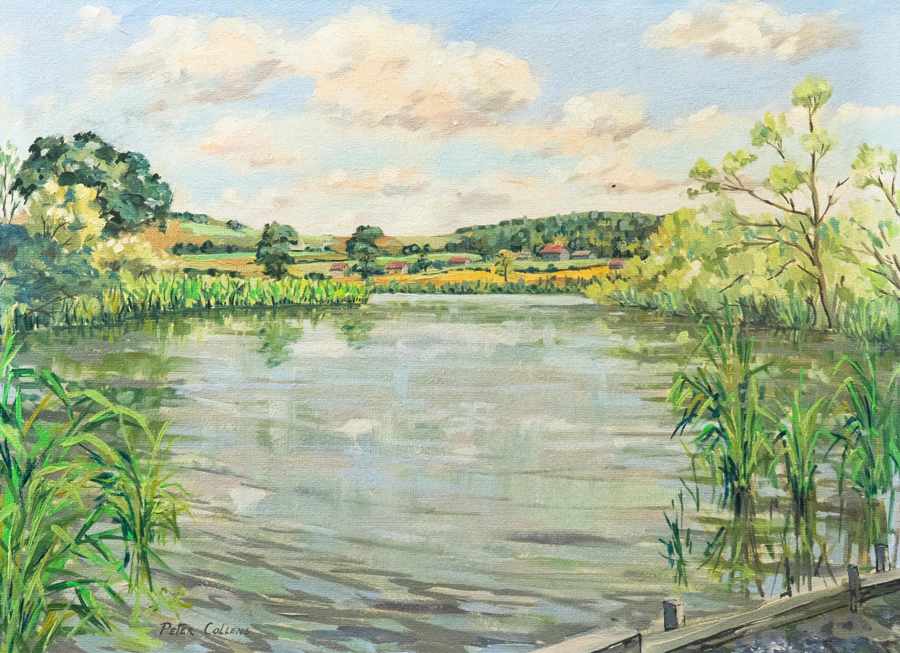 Unknown Landscape Painting - Peter Collens  - 1996 Oil, Patching Pond, Clapham