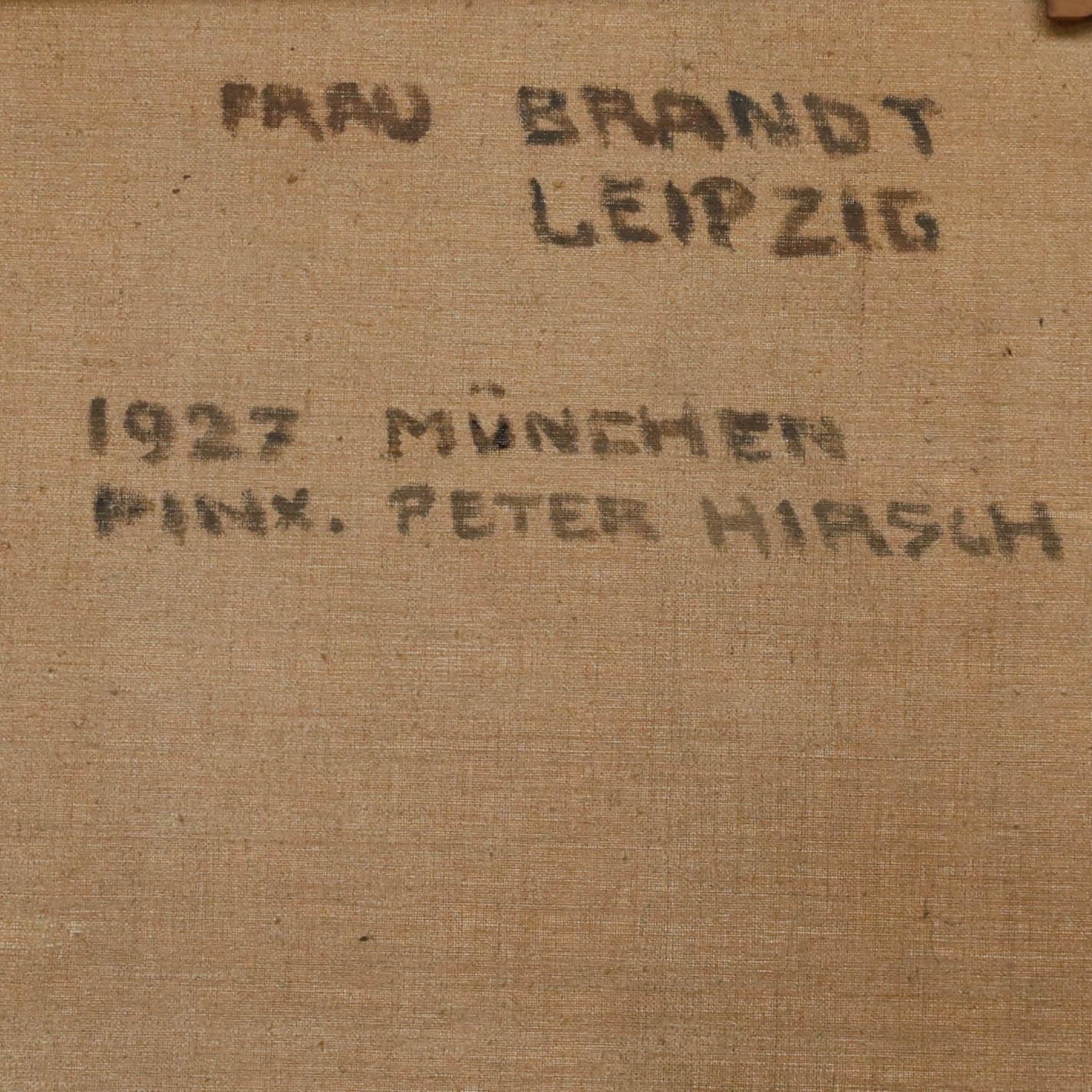 A delightful portrait depicting Mrs Frau Brandt in Munich in the early 20th century. Acquired as a pair of portraits with the other depicting her husband, Otto Brandt. Signed and inscribed with location to the lower left. Inscribed with title and