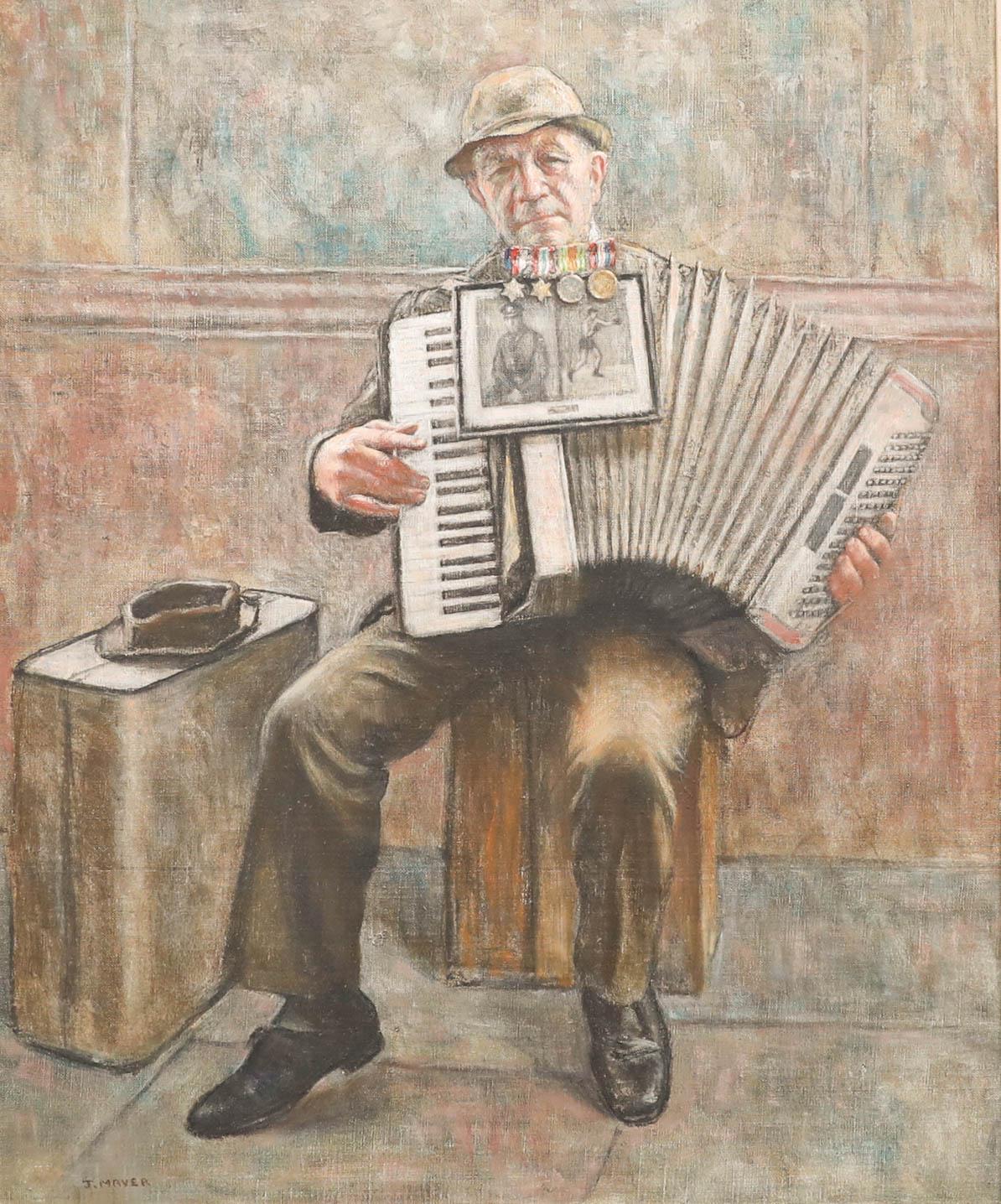 Peters J. Maver  - Olio del XX secolo incorniciato, Busker di Londra - Painting di Unknown