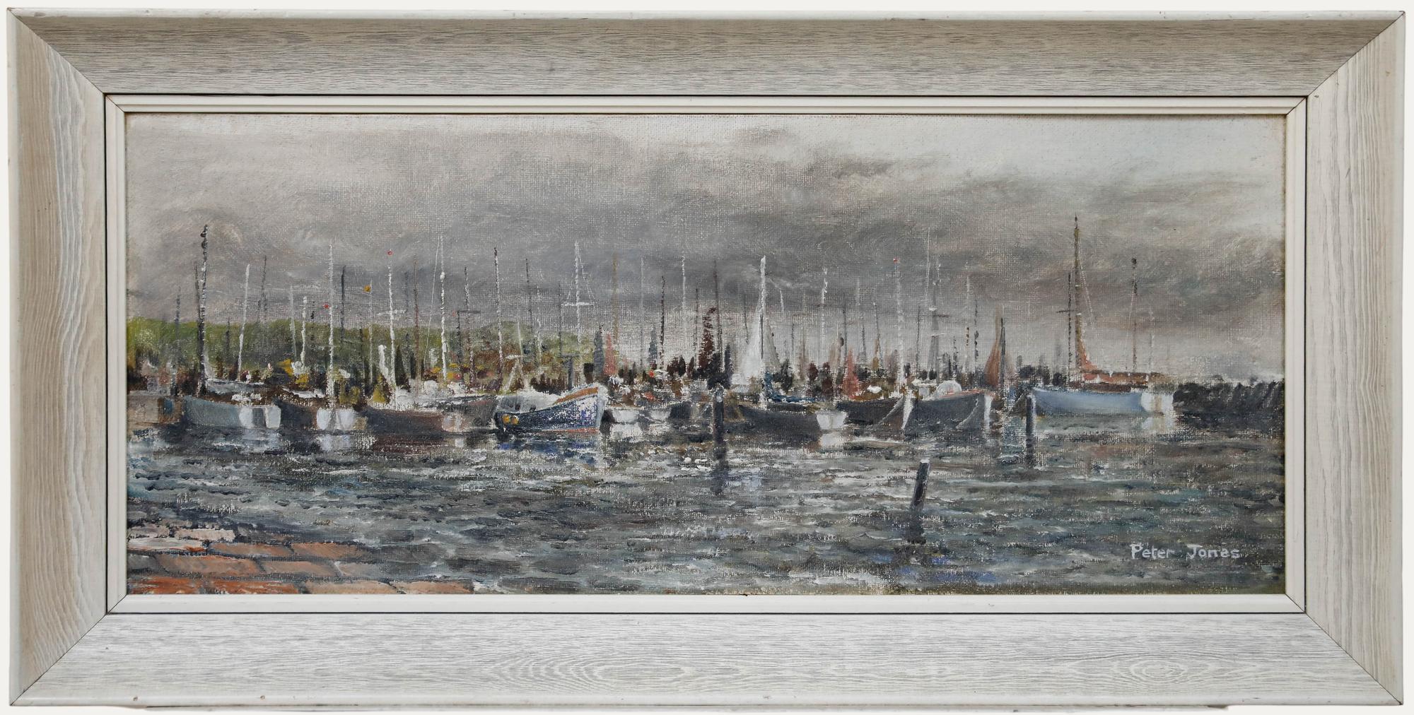 Unknown Figurative Painting - Peter Jones - Framed 1964 Oil, Harbour Before the Storm