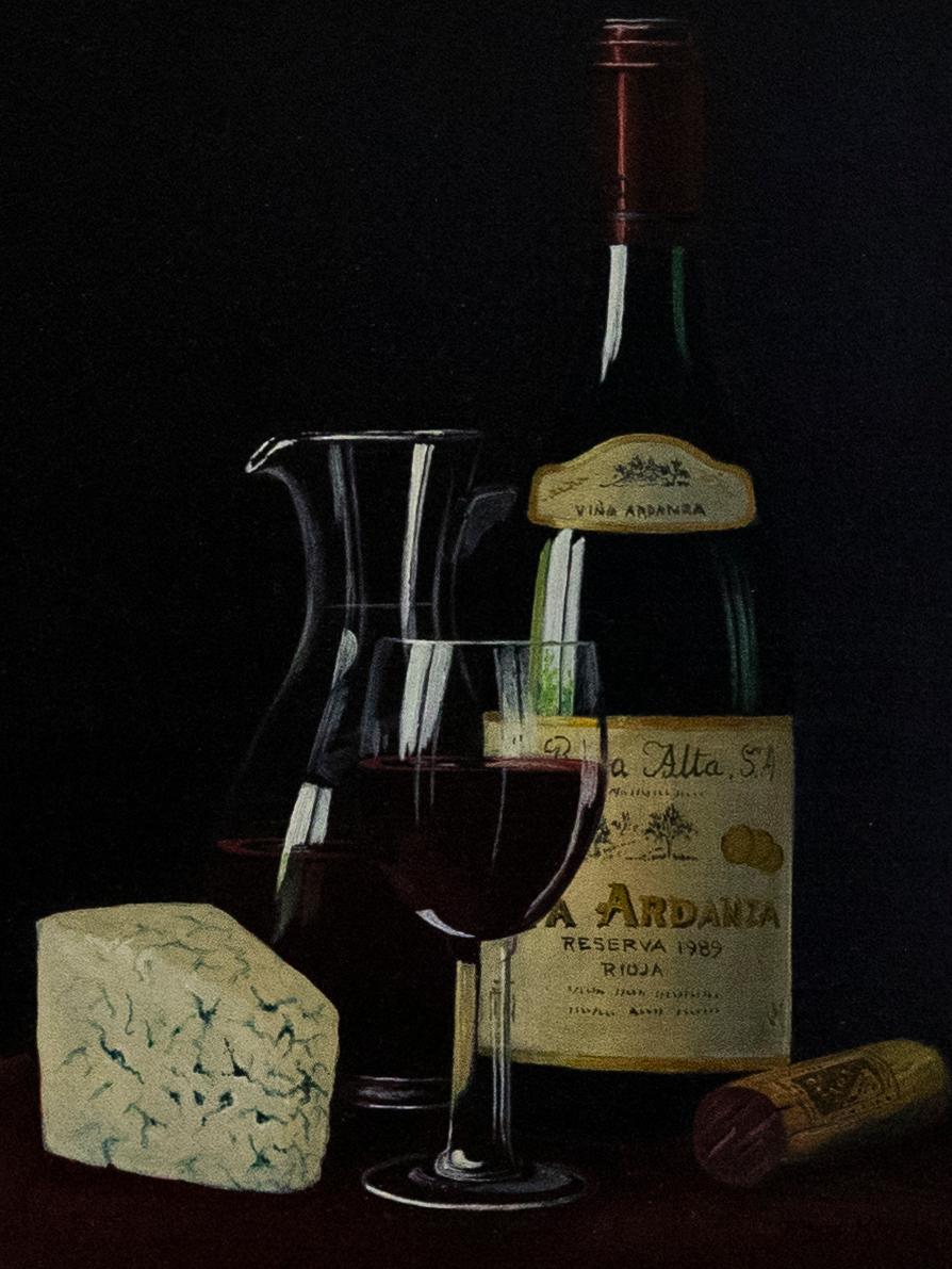 Peter Kotka (b.1951) - Contemporary Oil, Rioja, Wine Jug and Cheese - Painting by Unknown