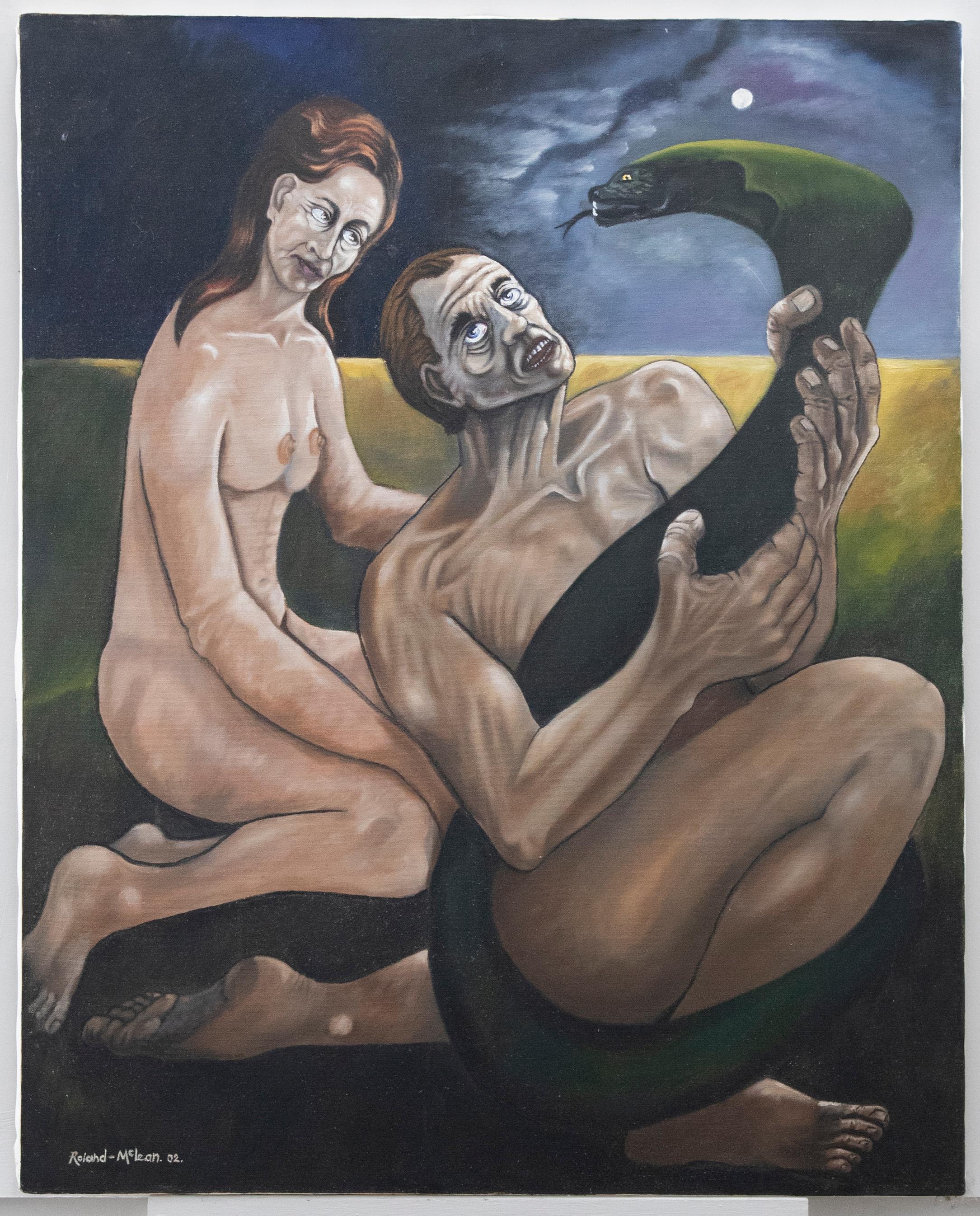 Peter Roland-Mclean - 2002 Oil, Fighting Temptation - Painting by Unknown