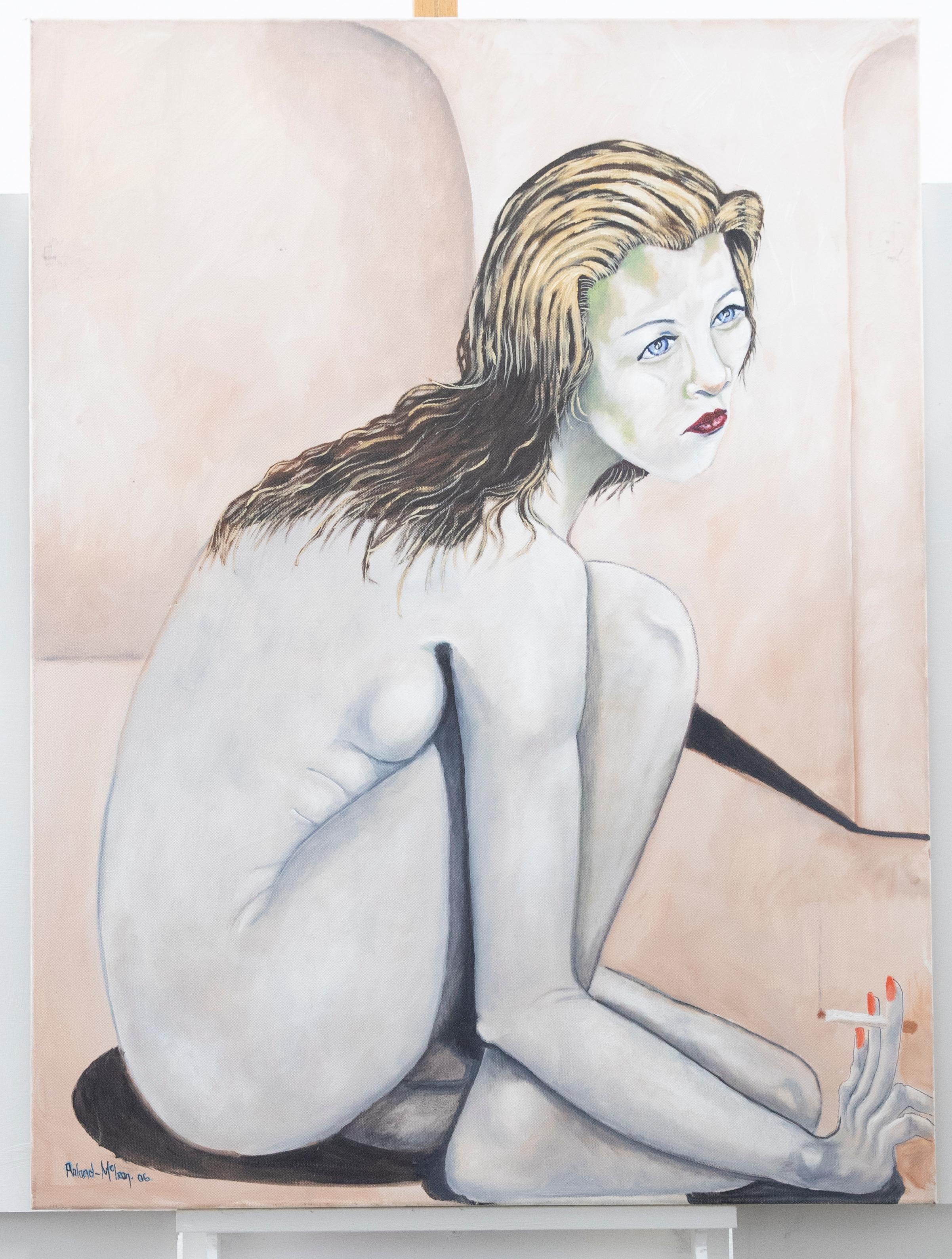 Peter Roland-Mclean - Zeitgenössisches Öl, Kate Moss mit einer Zigarette – Painting von Unknown