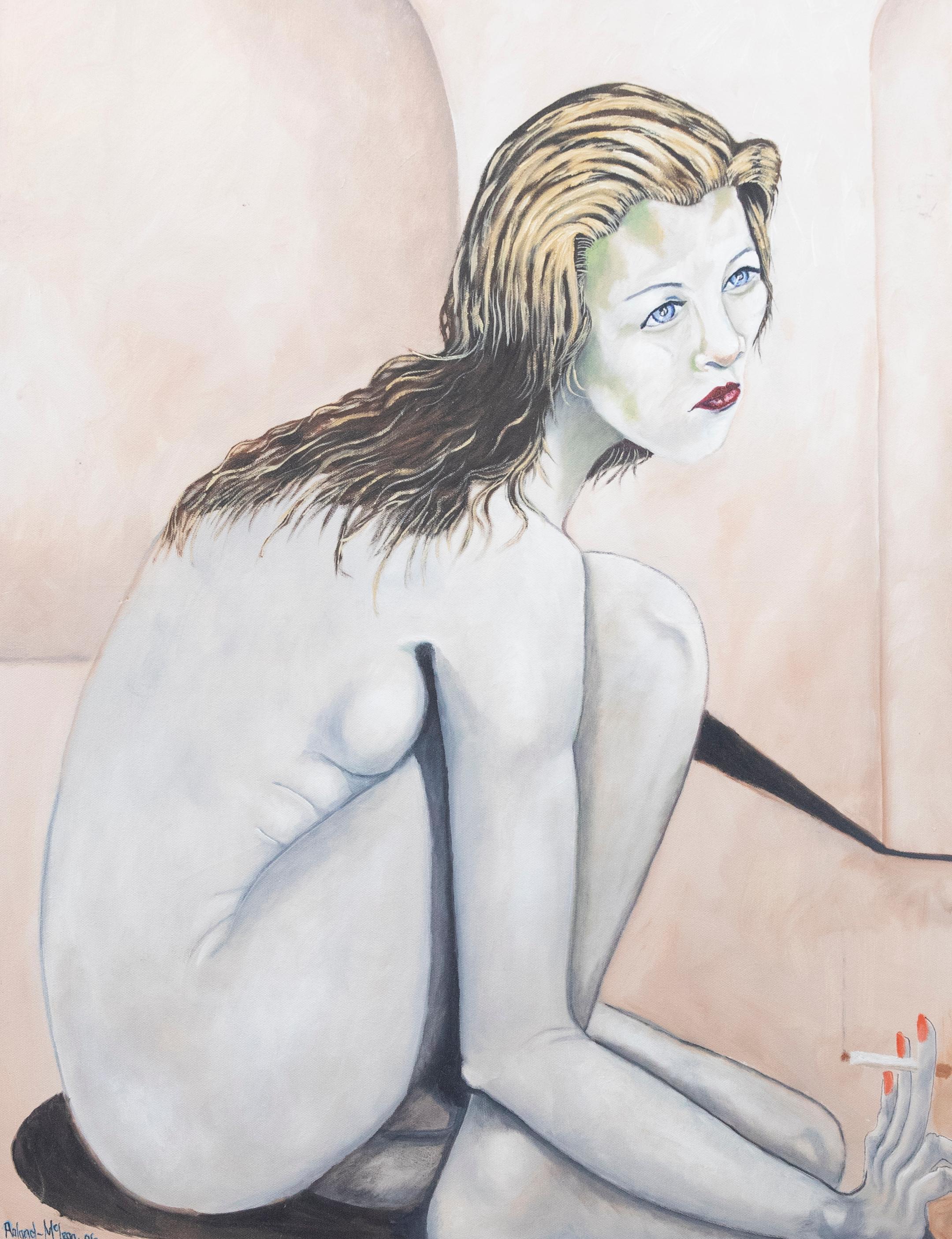 Unknown Nude Painting – Peter Roland-Mclean - Zeitgenössisches Öl, Kate Moss mit einer Zigarette