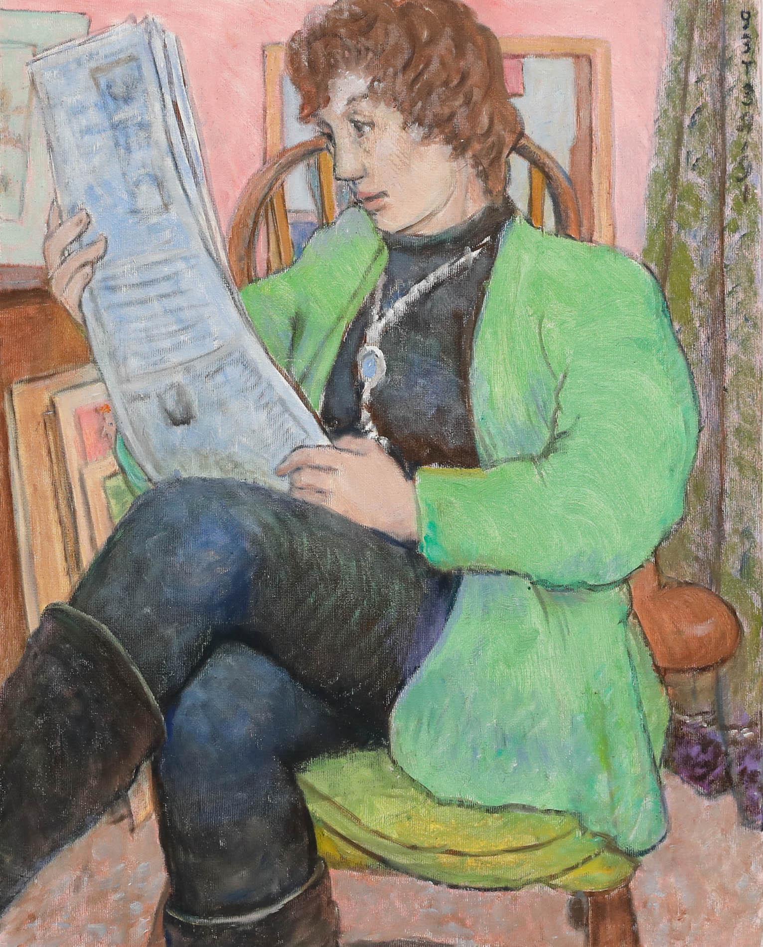 Peter Samuelson (1912-1996) - 1991 Öl, Zeitungslesen – Painting von Unknown