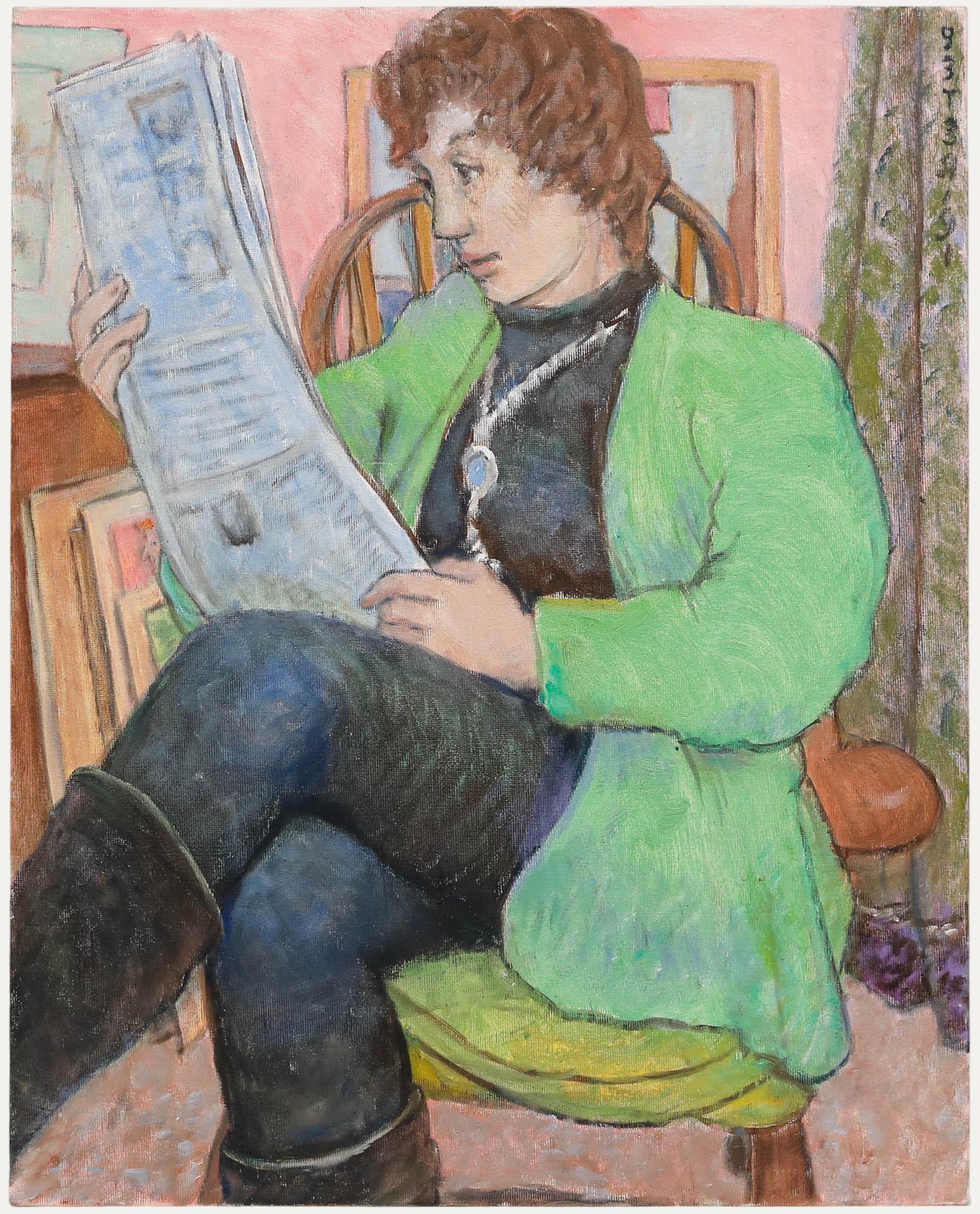 Peter Samuelson (1912-1996) - 1991 Oil, Reading the Newspaper