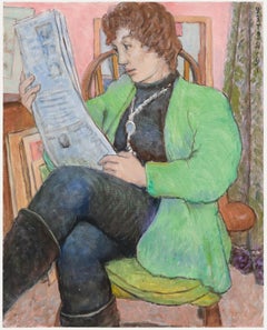 Peter Samuelson (1912-1996) - 1991 Oil, Reading the Newspaper