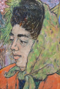 Peter Samuelson (1912-1996) - 1993 Oil, Lady in a Green Headscarf