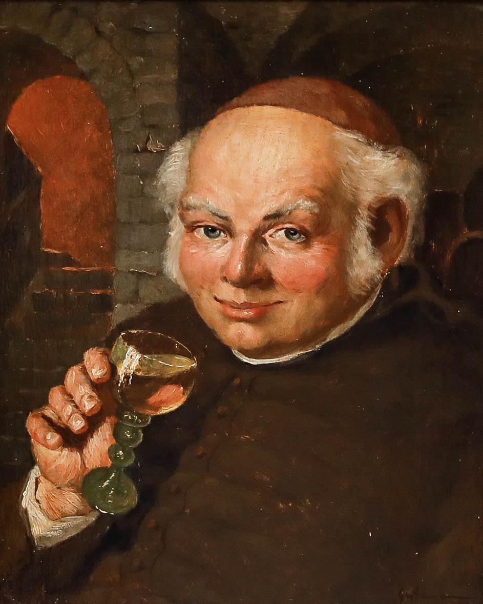 Peters Ulrich Gartmann (nato nel 1920) - Olio del 1961, A Cheeky Tipple (un bicchiere di vino) - Painting di Unknown