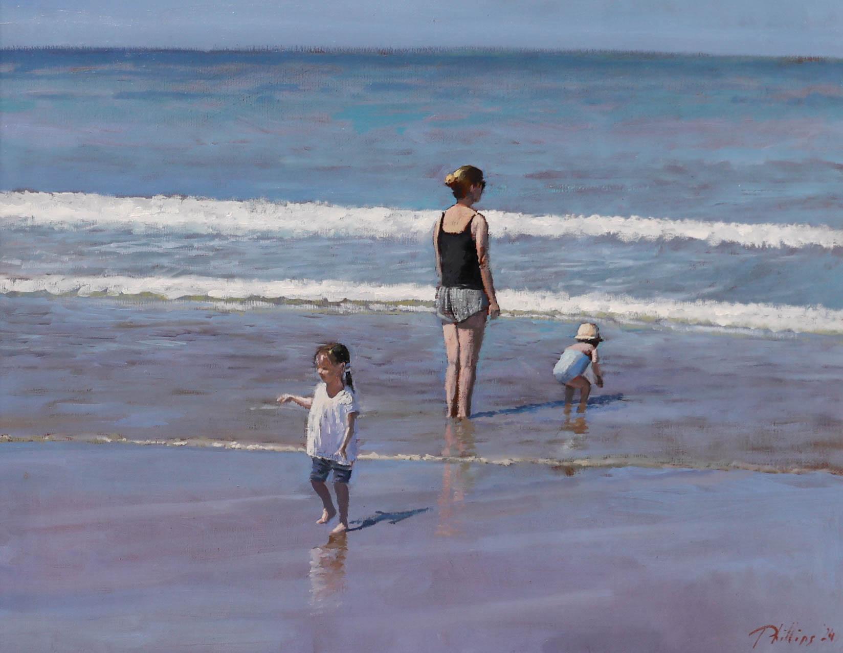 Peter Phillips - Olio contemporaneo incorniciato, Pagaia nel mare - Painting di Unknown