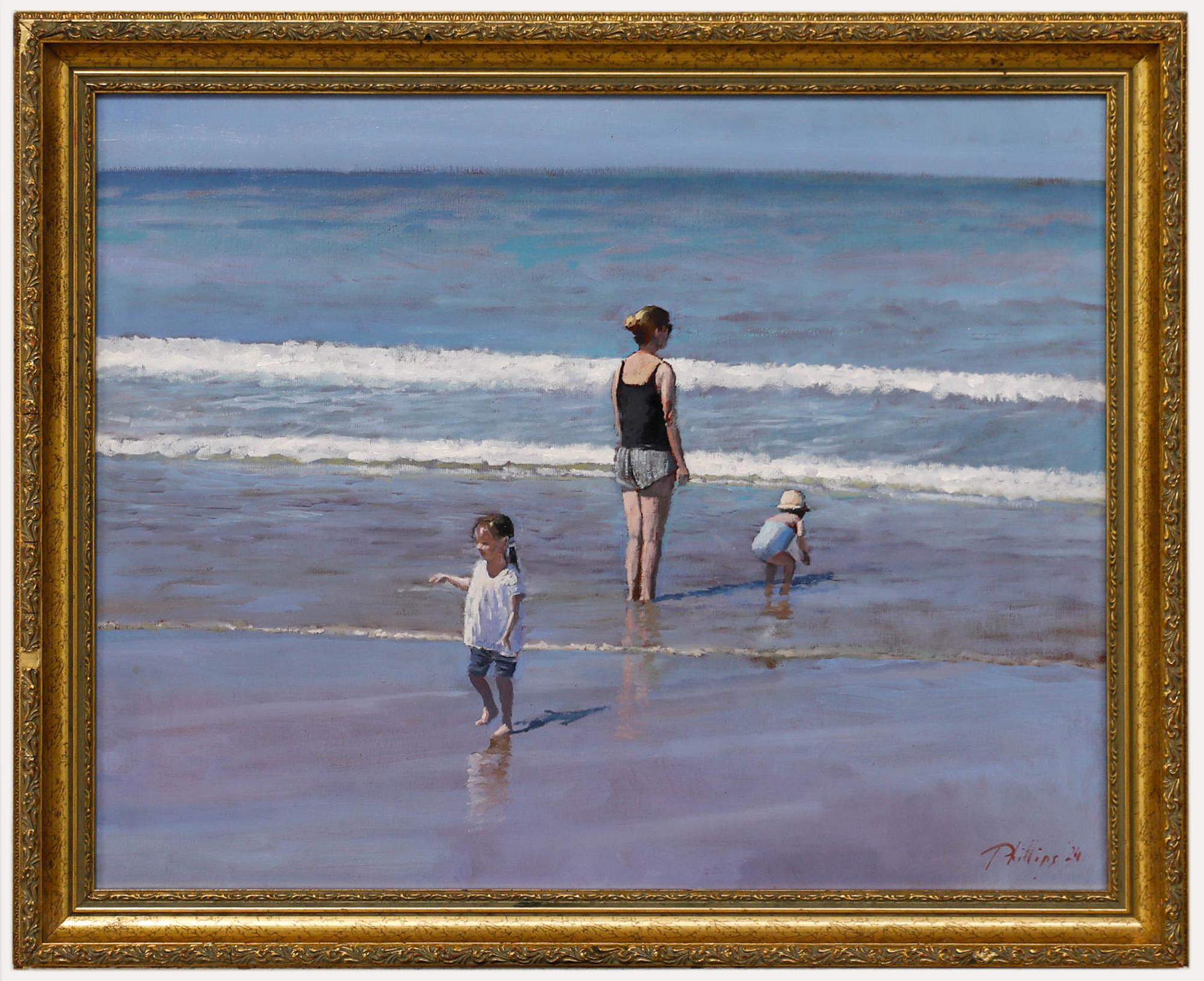 Figurative Painting di Unknown - Peter Phillips - Olio contemporaneo incorniciato, Pagaia nel mare