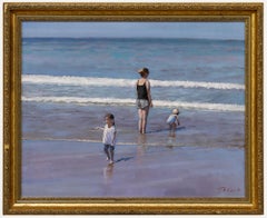 Peter Z. Phillips - Framed Contemporary Oil, Paddling in the Surf