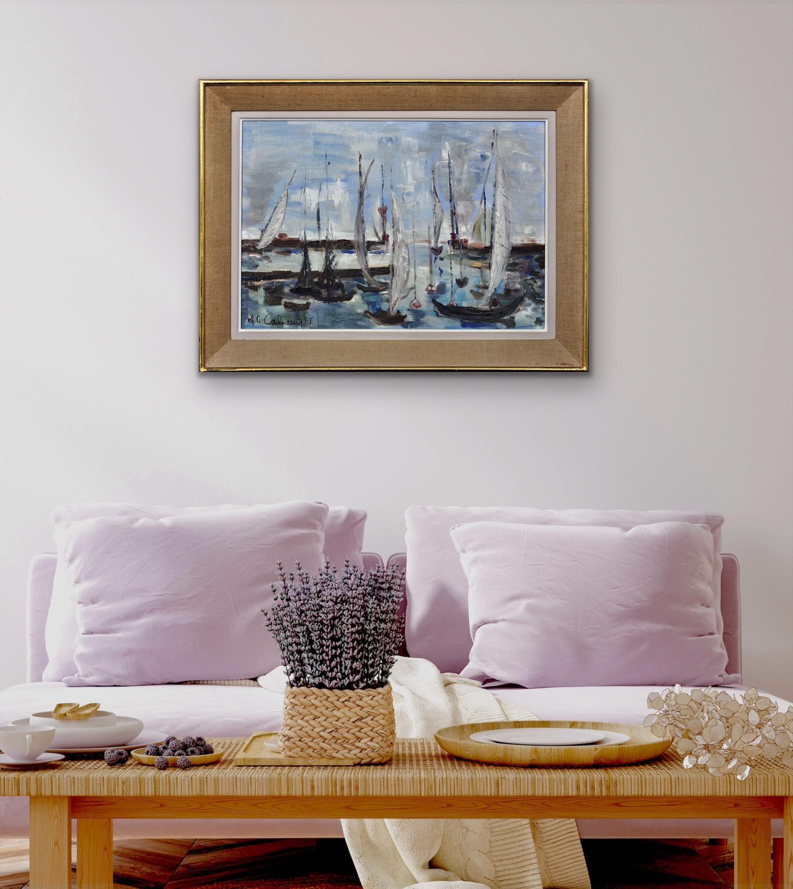 Petit Port Du Havre 1965 Pintura al óleo impresionista francesa de mediados del siglo XX en venta 5