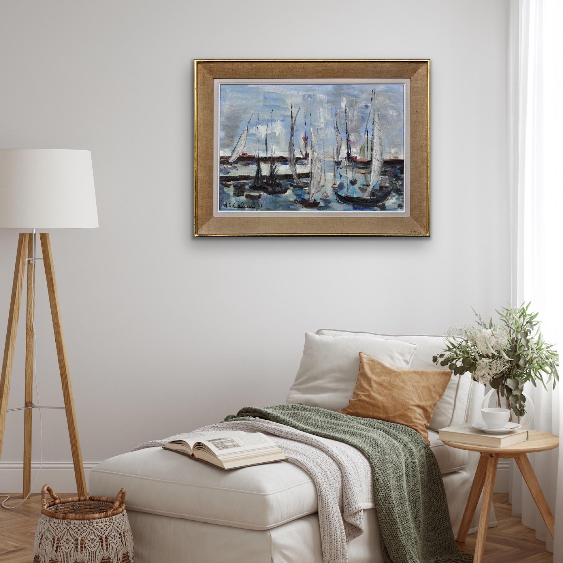 Petit Port Du Havre 1965 Pintura al óleo impresionista francesa de mediados del siglo XX en venta 6