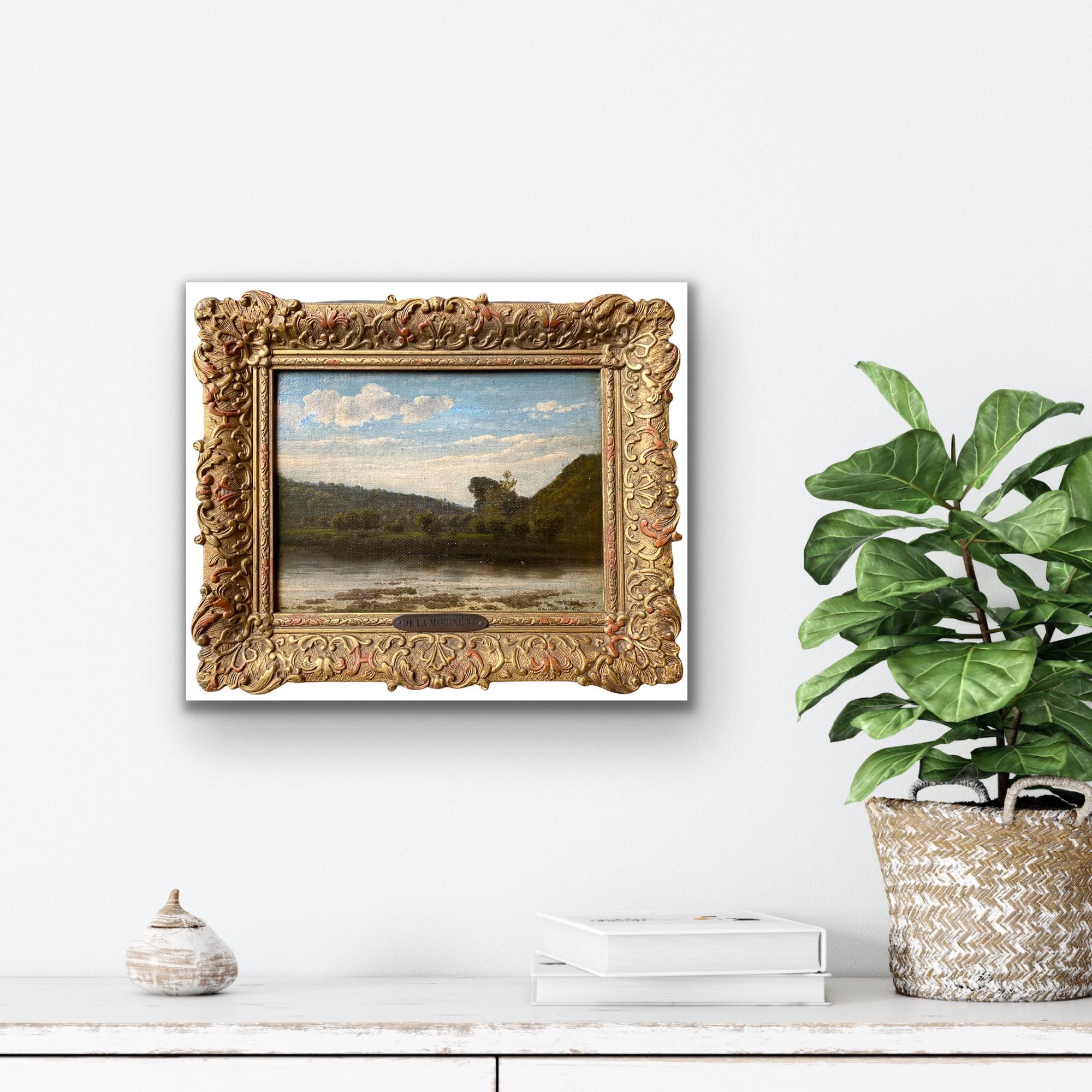 Petite French 19th century Impressionist painting of a river - barbizon school - Painting di Unknown