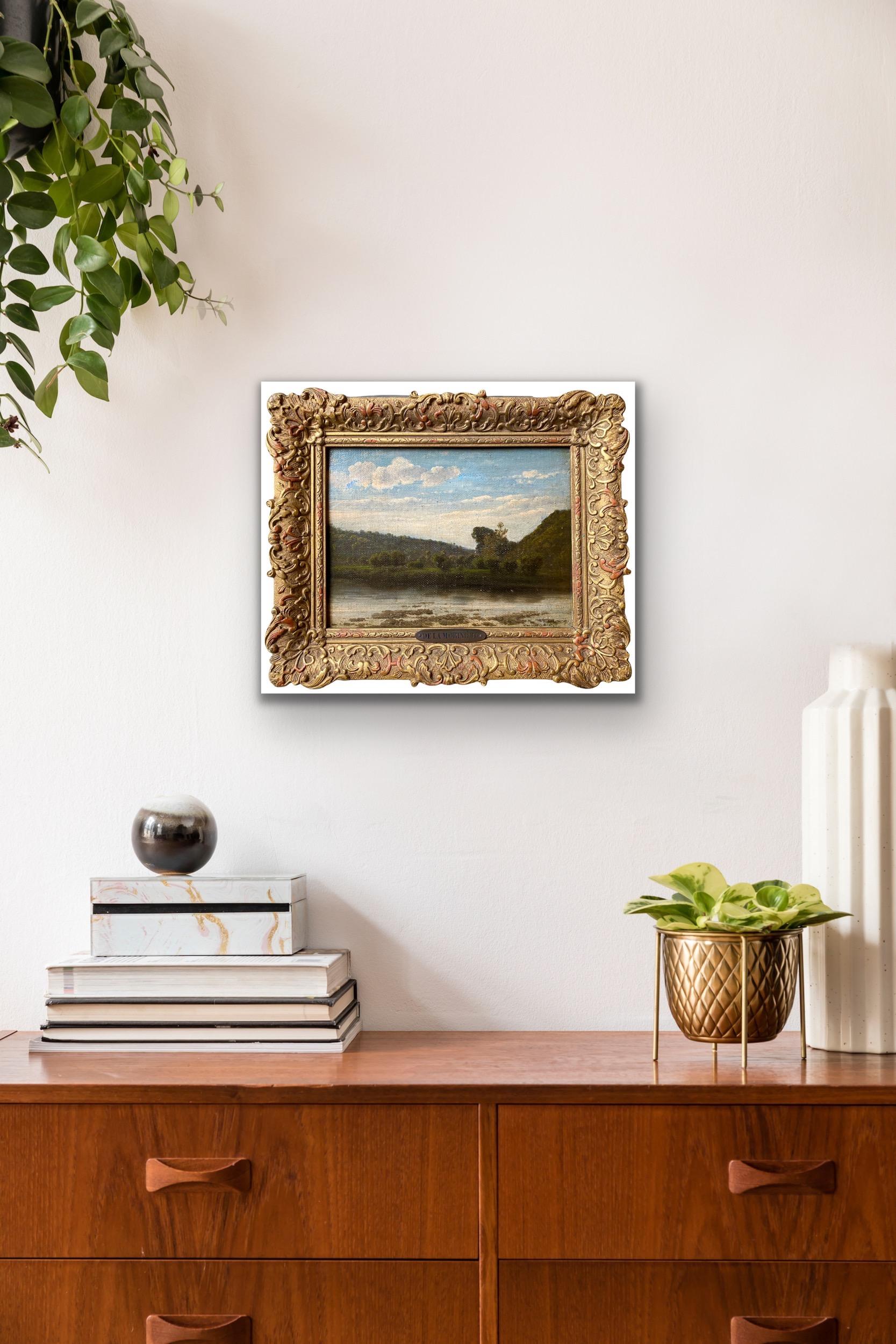 Petite French 19th century Impressionist painting of a river - barbizon school 2