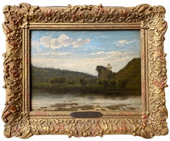 Petite French 19th century Impressionist painting of a river - barbizon school
