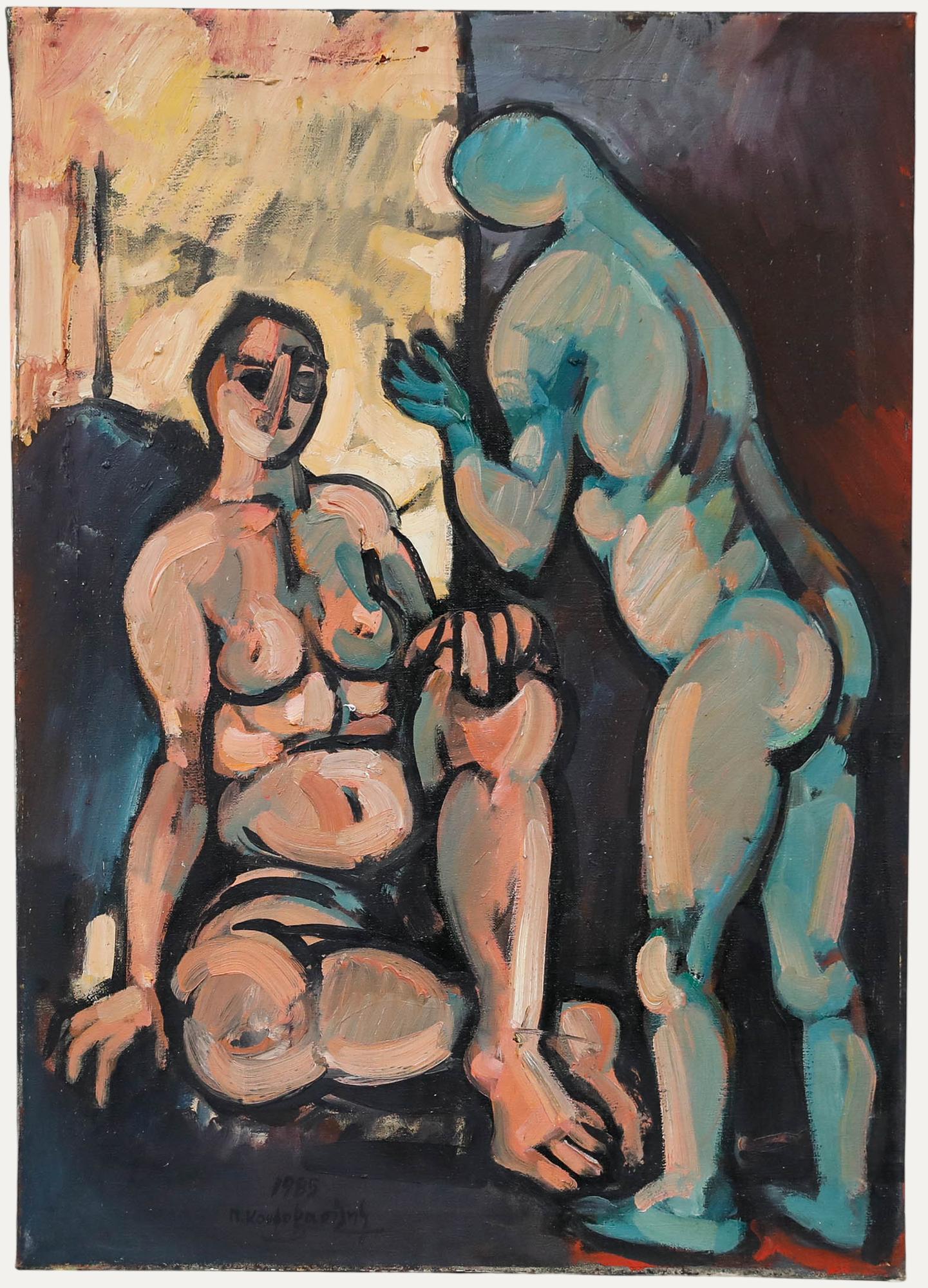 Unknown Nude Painting - Petros Koufovassilis (b.1949) - 1985 Oil, Seduction