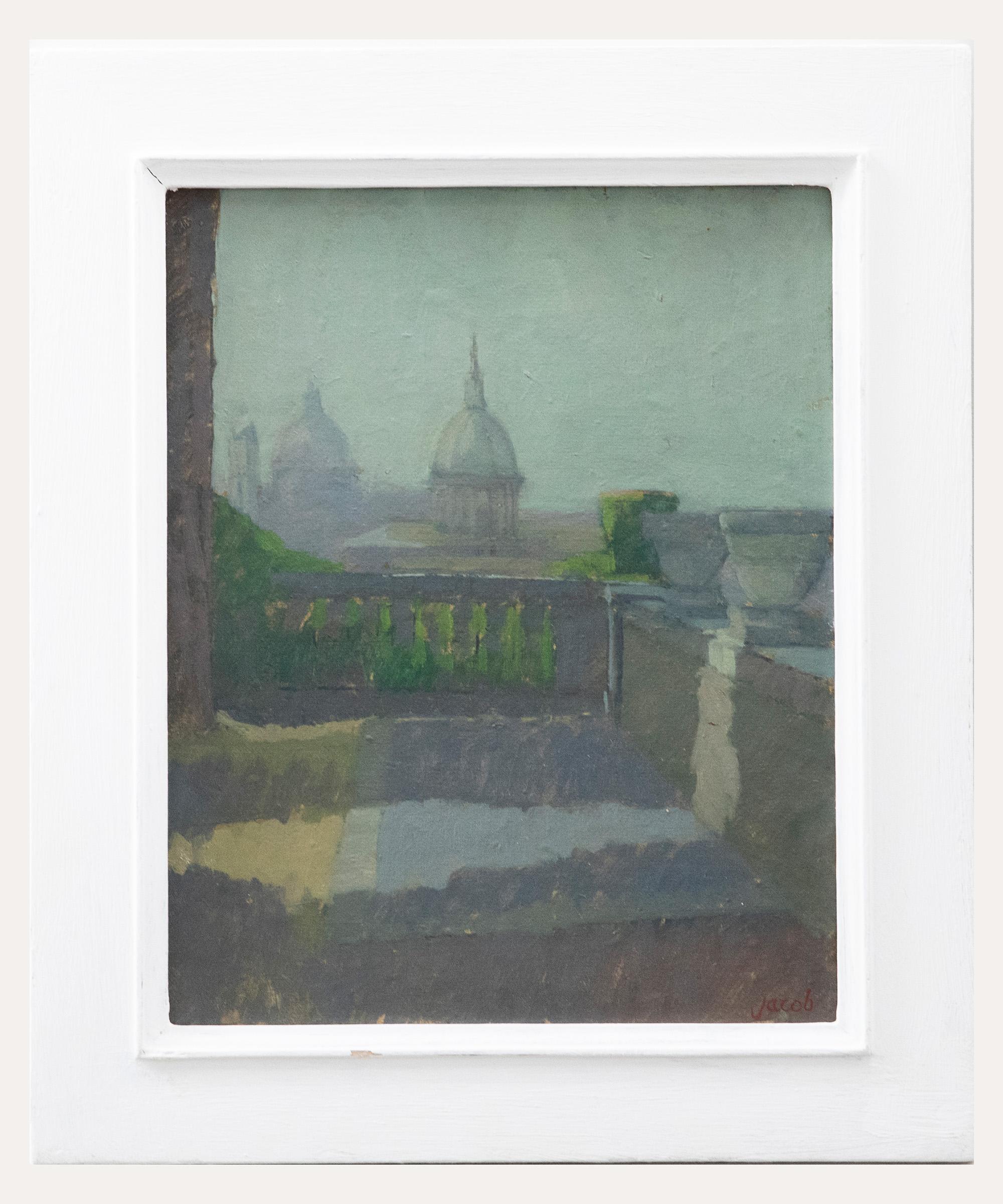 Landscape Painting di Unknown - Philips Jacob  - 1982 Olio, Sant'Andrea della Valle dal Campidoglio