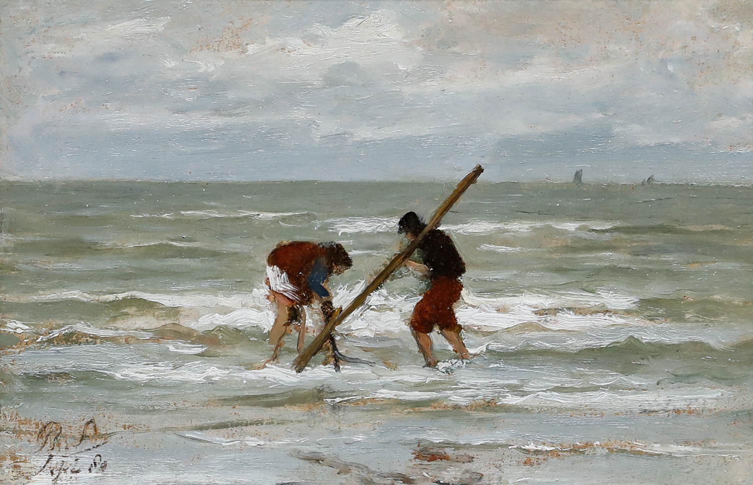 Philip Sadee (1837-1904) - 1880 Oil, Pêcheur de coquillages - Painting de Unknown