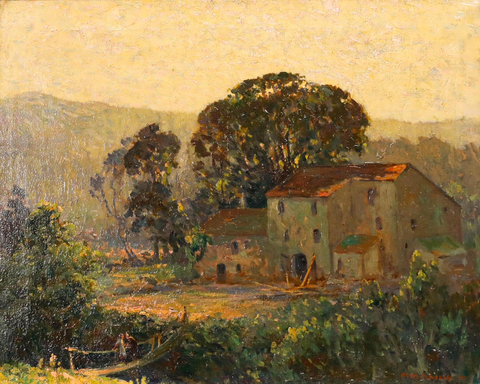 Philip V. Whitehouse (fl.1907-1921) - 1920 Öl, Die Farm auf der anderen Seite der Brücke – Painting von Unknown