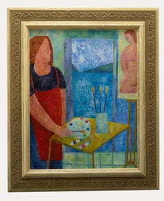 Philippa Hall - Gerahmtes Contemporary Oil, Künstlerin an ihrer Staffelei