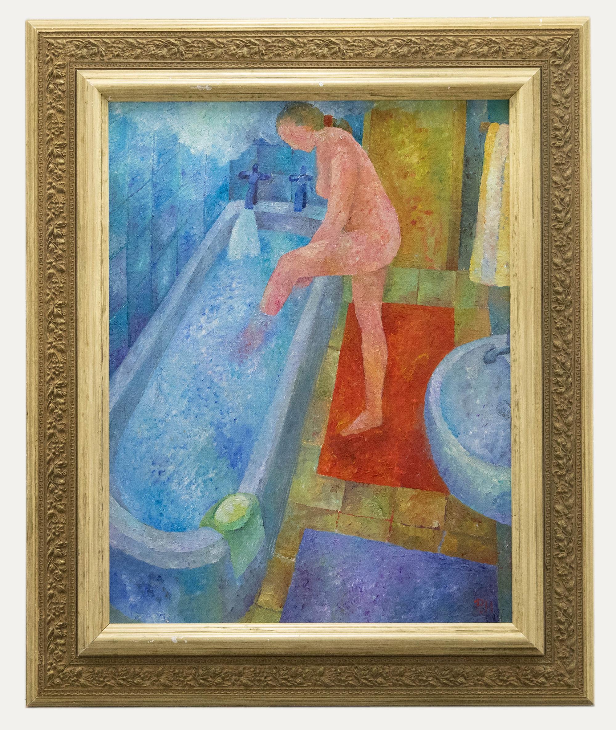 Unknown Nude Painting - Philippa Hall - Framed Contemporary Oil, Preparing for a Bath