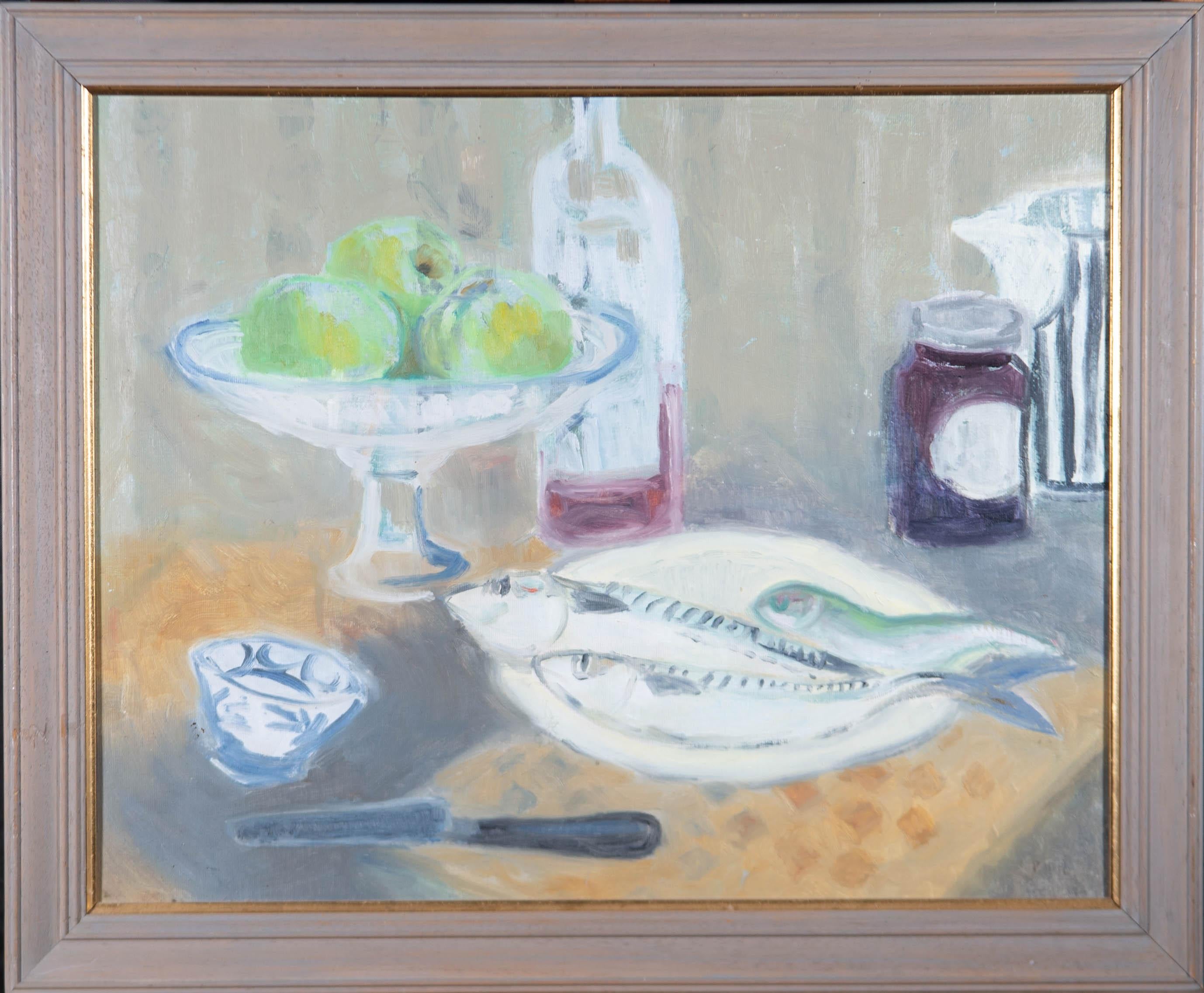 Philippa Hill - 20th Century Oil, Still Life with Fish - Gray Still-Life Painting by Unknown