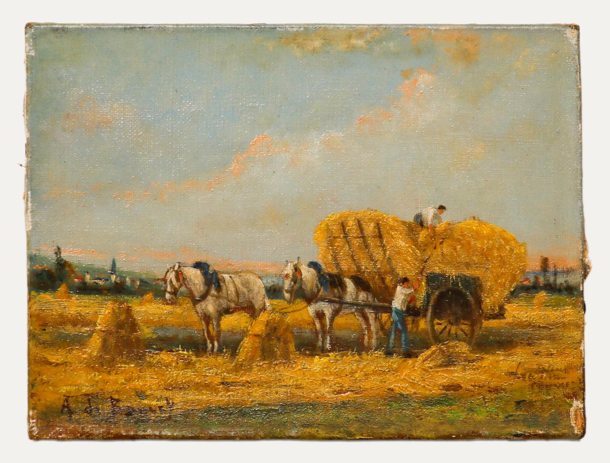 Philippe Albin de Buncey (1905-1978) - Gerahmtes Ölgemälde, Haymaking, Mitte des 20. Jahrhunderts – Painting von Unknown