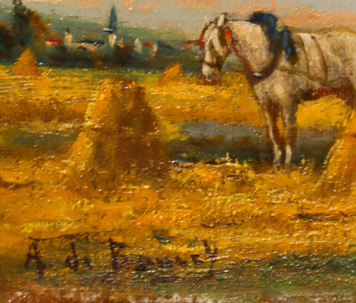 Eine gelungene Landwirtschaftsszene des unter Denkmalschutz stehenden französischen Künstlers Philippe Albin de Buncey (1905-1978). Signiert unten links. Auf Leinwand auf Keilrahmen.
