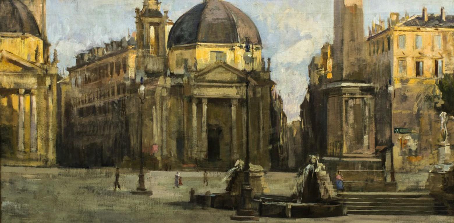 Unknown Figurative Print - Piazza del Popolo in Rome - 19th Century - Painting - Modern