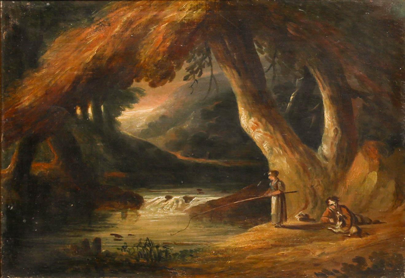Pintoresco óleo del siglo XIX - Paisaje clásico con figuras - Painting de Unknown