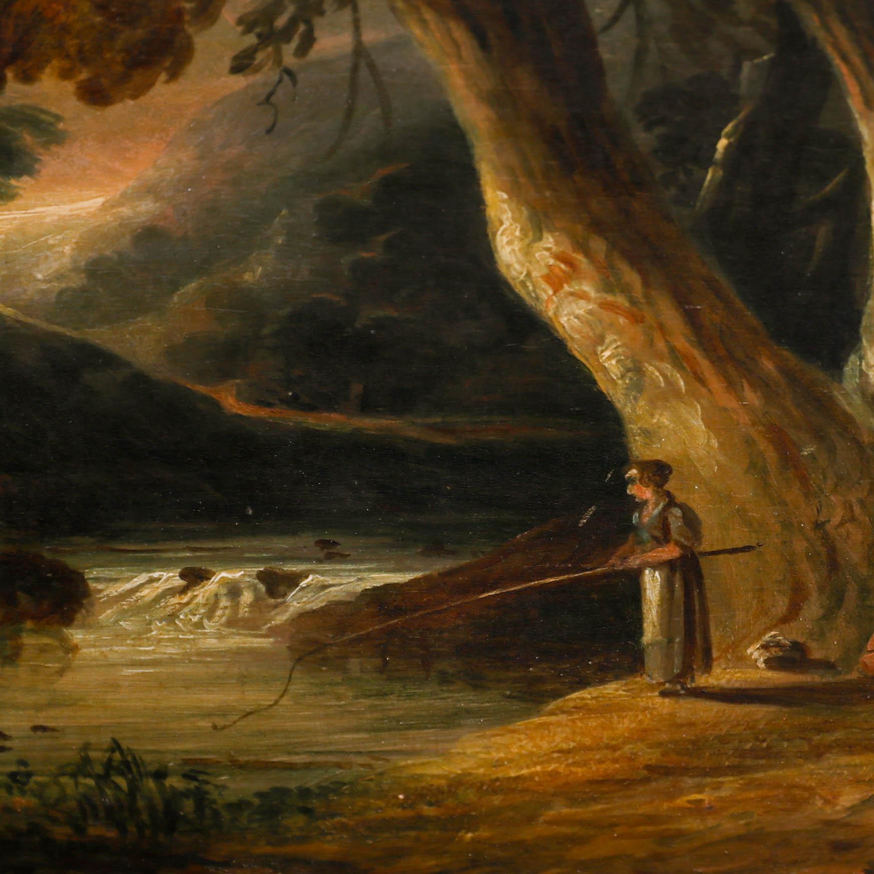 Pintoresco óleo del siglo XIX - Paisaje clásico con figuras 1