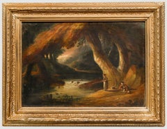 Picturesque Ölgemälde des 19. Jahrhunderts – klassische Landschaft mit Figuren
