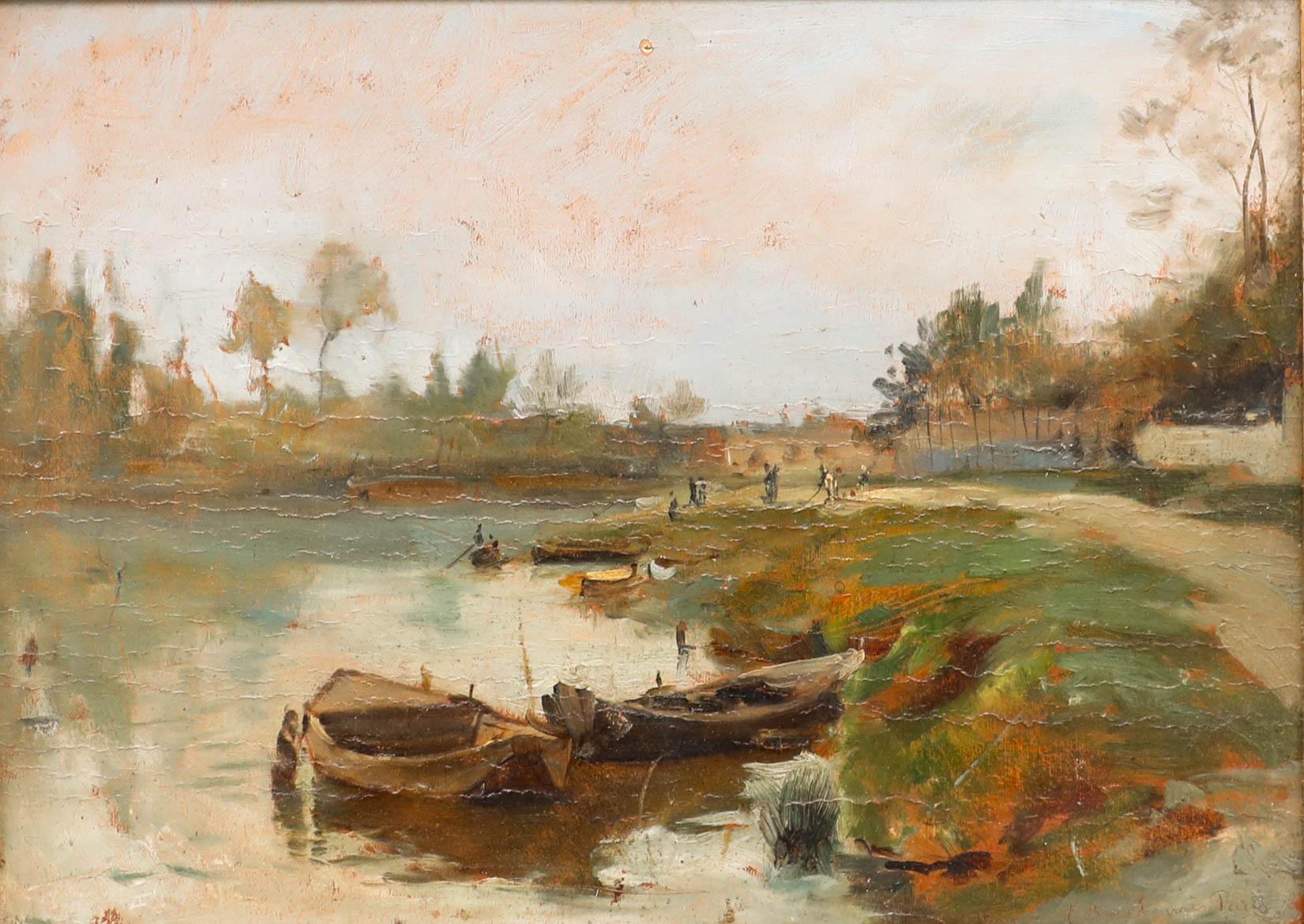 Pierre Berriat (1866-1923) (1866-1923) - 1887 Oil, The Seine at Rueil, Paris - Painting by Unknown