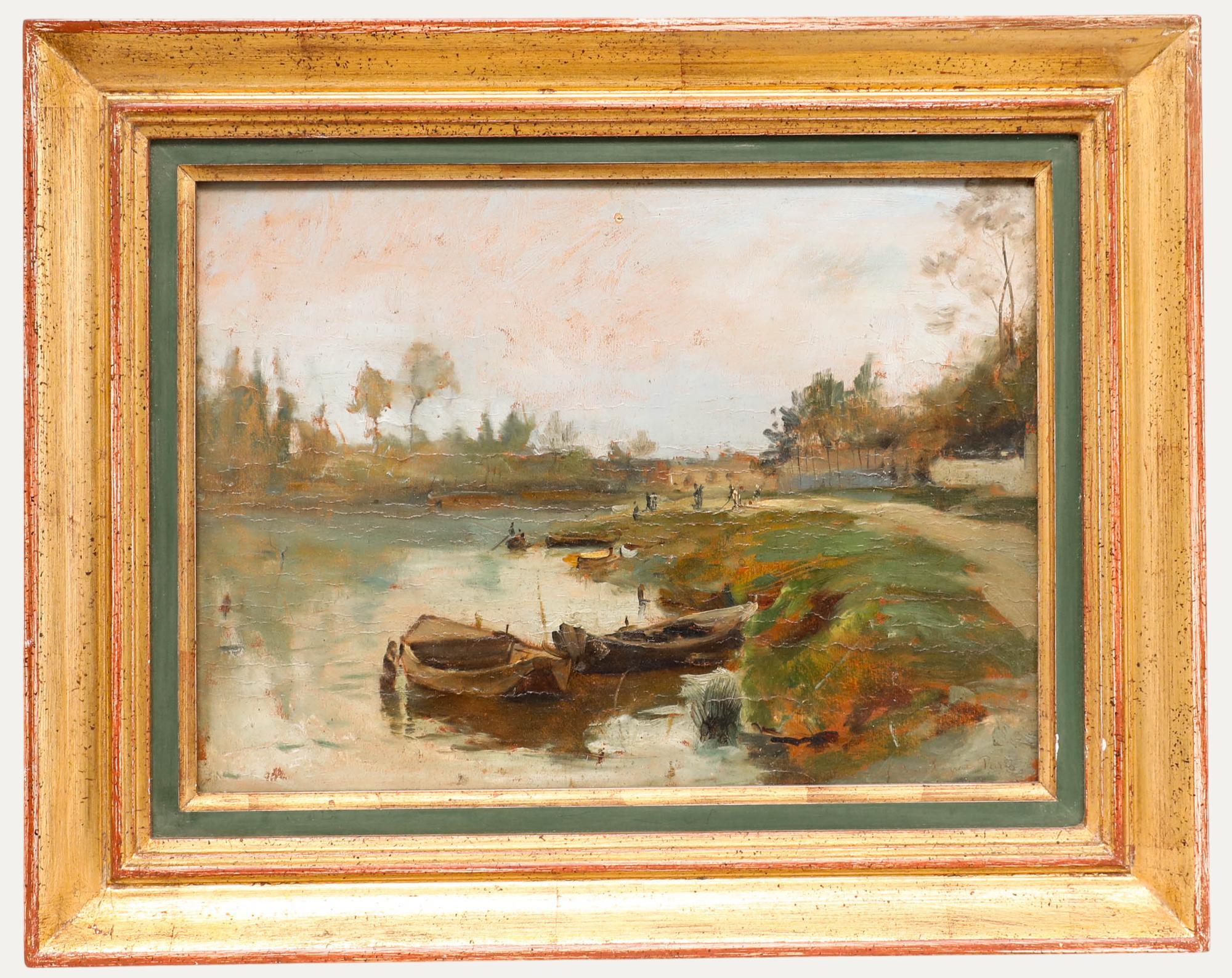 Unknown Landscape Painting - Pierre Berriat (1866-1923) (1866-1923) - 1887 Oil, The Seine at Rueil, Paris