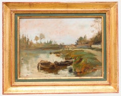 Pierre Berriat (1866-1923) (1866-1923) - 1887 Oil, The Seine at Rueil, Paris